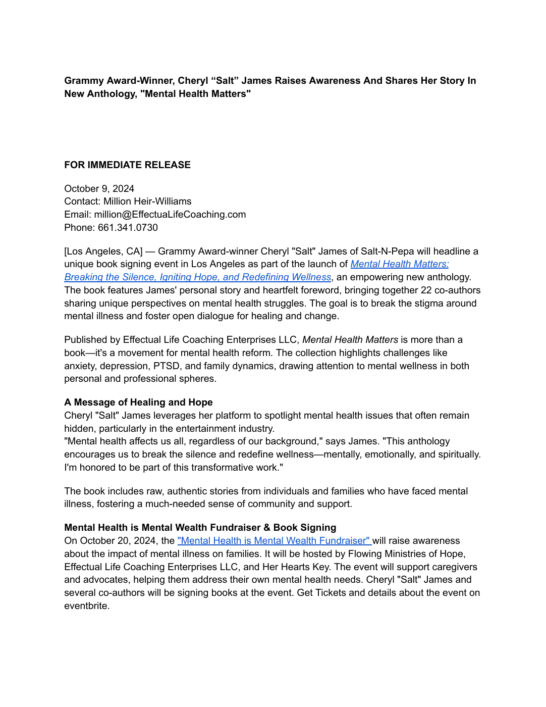 Mental Health Coalition for Women & Families, document cover