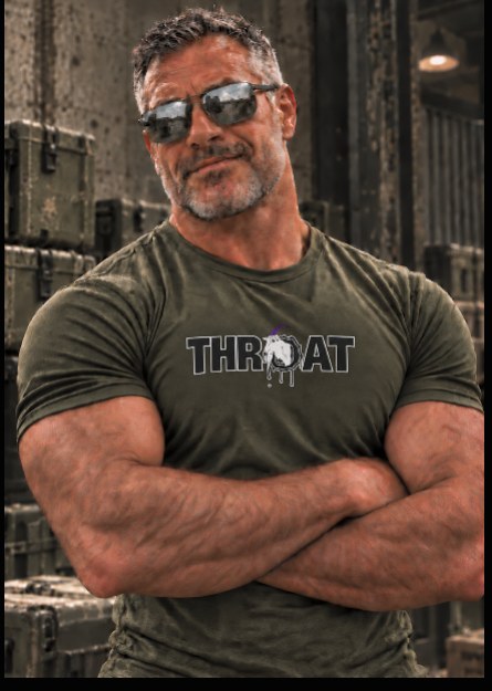 Model wearing the olive Reporting for Service, Sir tee