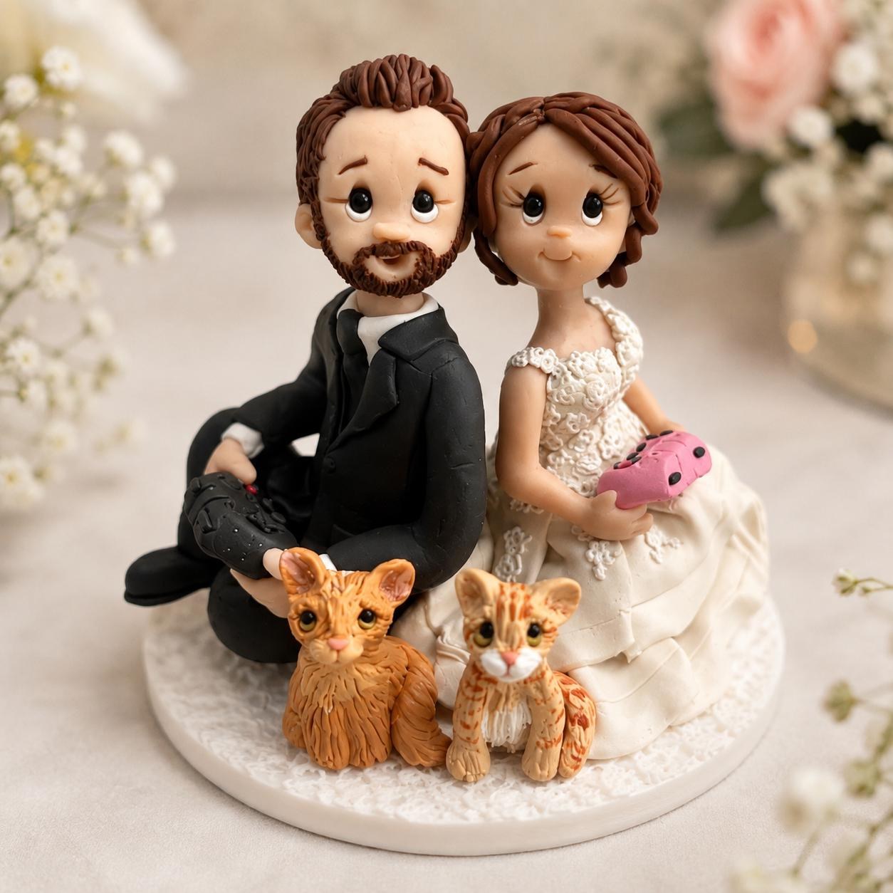Gamer Wedding Cake Topper With Cats by Lynn's Little Creations