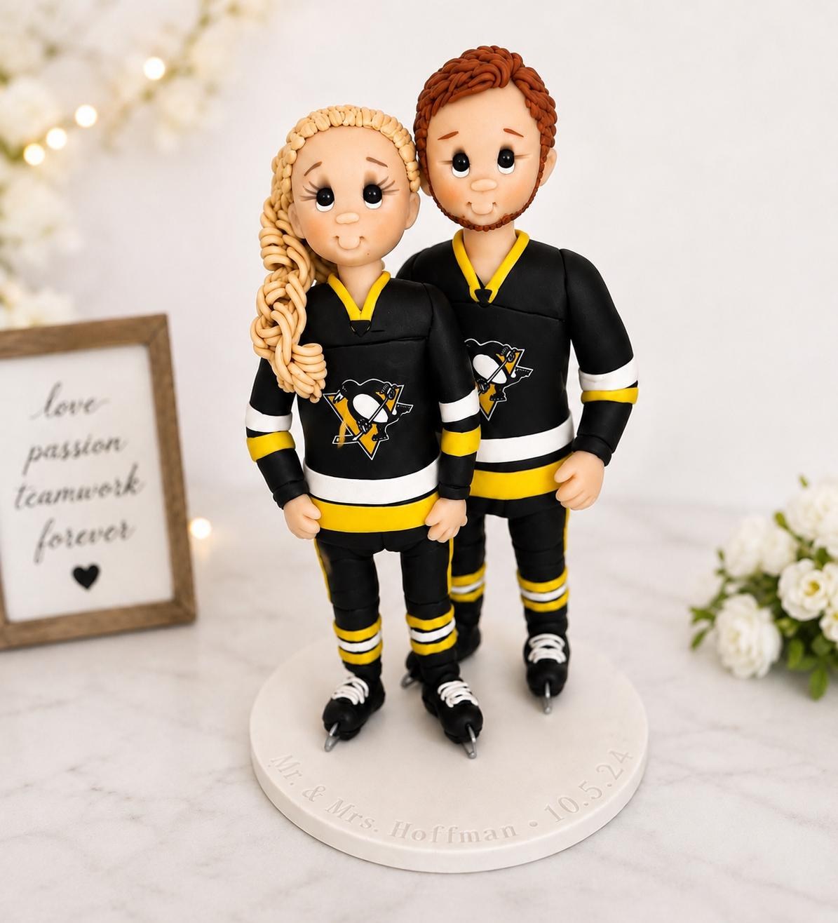 Hockey Wedding Cake Topper, Custom Bride and Groom by Lynn's Little Creations