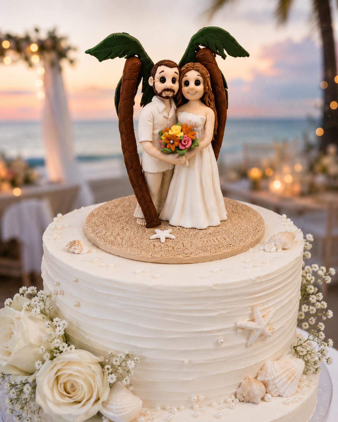 Beach Wedding Cake Topper, Custom Bride and Groom Figurine, Destination Wedding Keepsake by Lynn's Little Creations