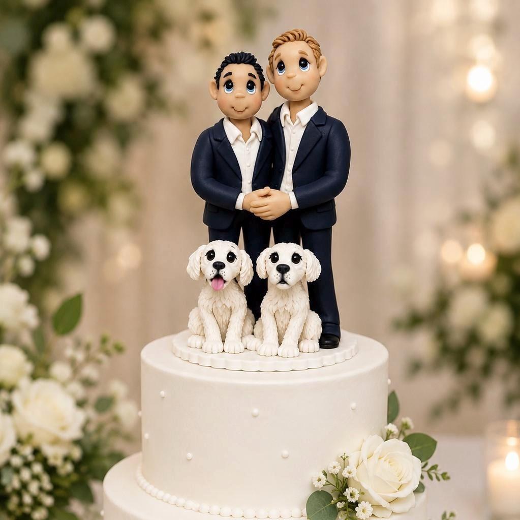 Custom Two Grooms Wedding Cake Topper With Dogs by Lynn's Little Creations