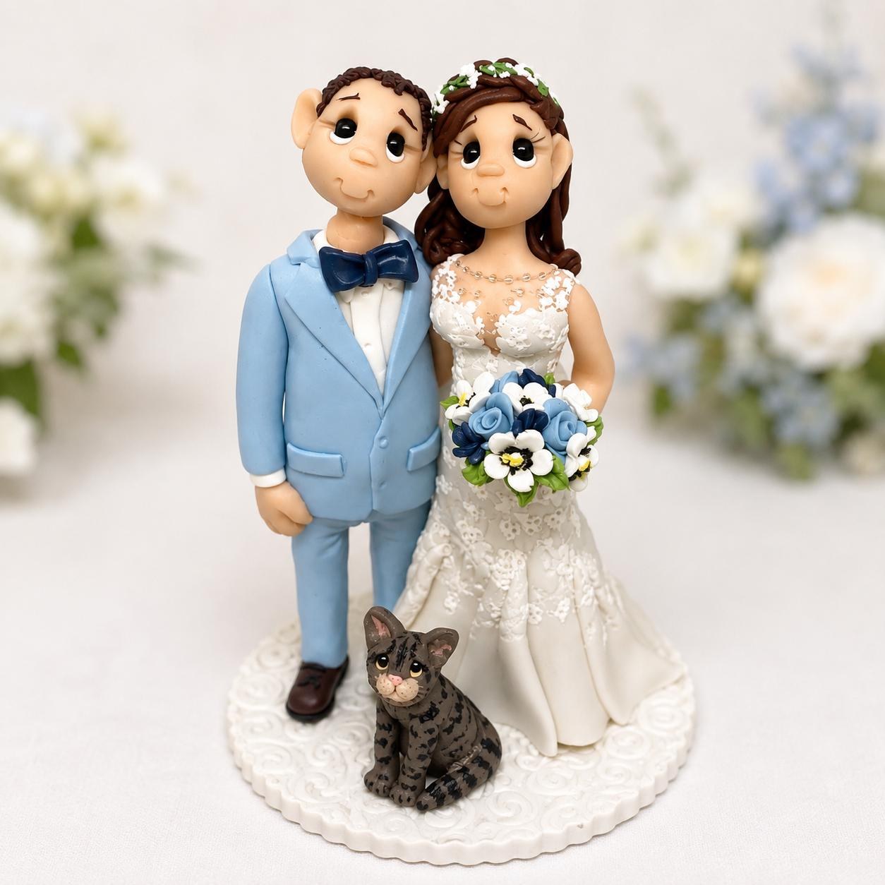 Cat Lovers Wedding Cake Topper: Custom Bride and Groom with Cat Keepsake by Lynn's Little Creations