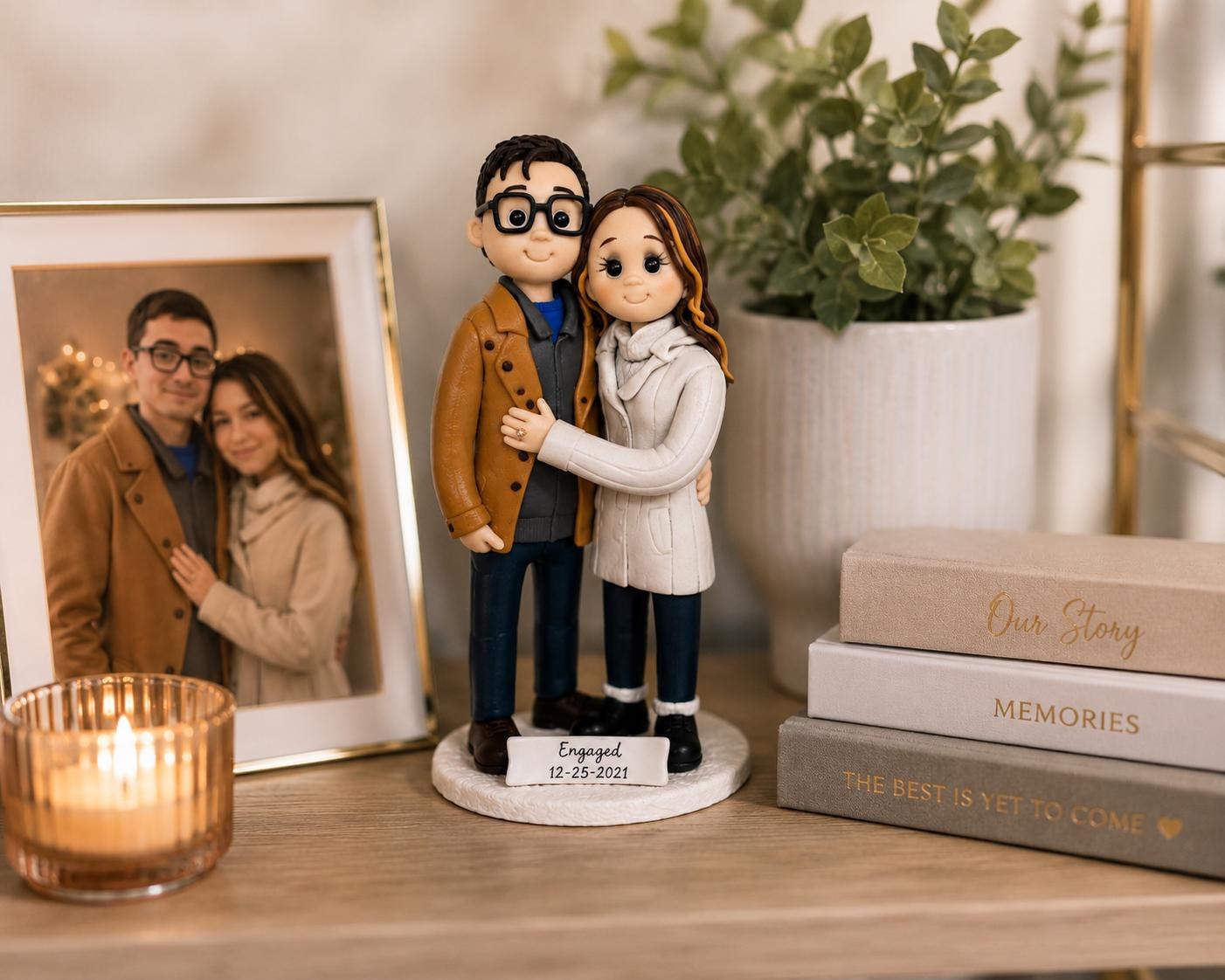Custom Engagement Cake Topper, Couple Figurine Keepsake by Lynn's Little Creations