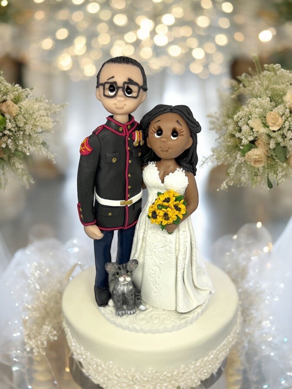 Military groom with bride custom made wedding cake topper - By Lynn’s Little Creations by Lynn's Little Creations