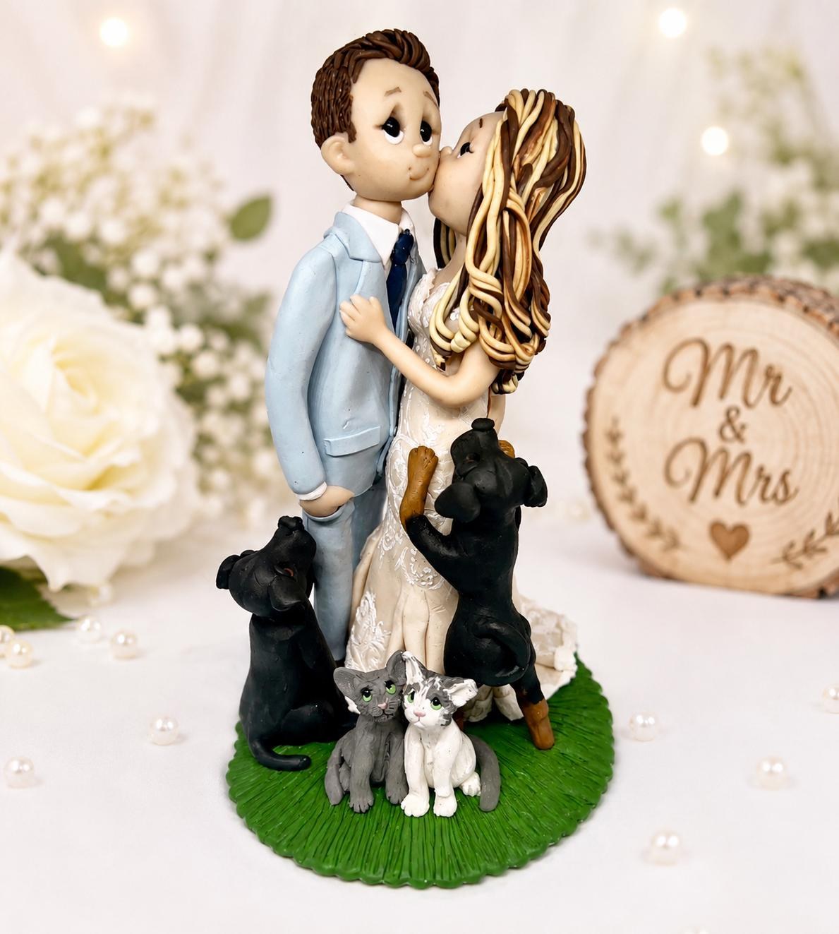 Dog and Cat Wedding Cake Topper | Bride & Groom Pet Family Keepsake by Lynn's Little Creations