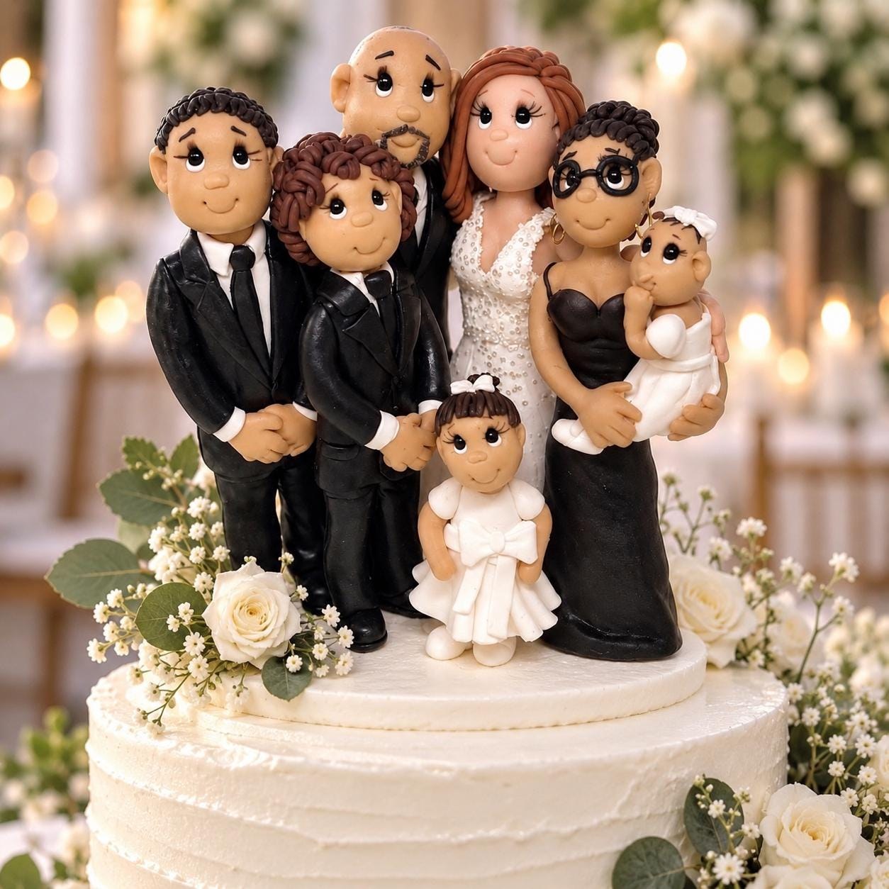 custom wedding cake topper handmade to look like your family by Lynn's Little Creations