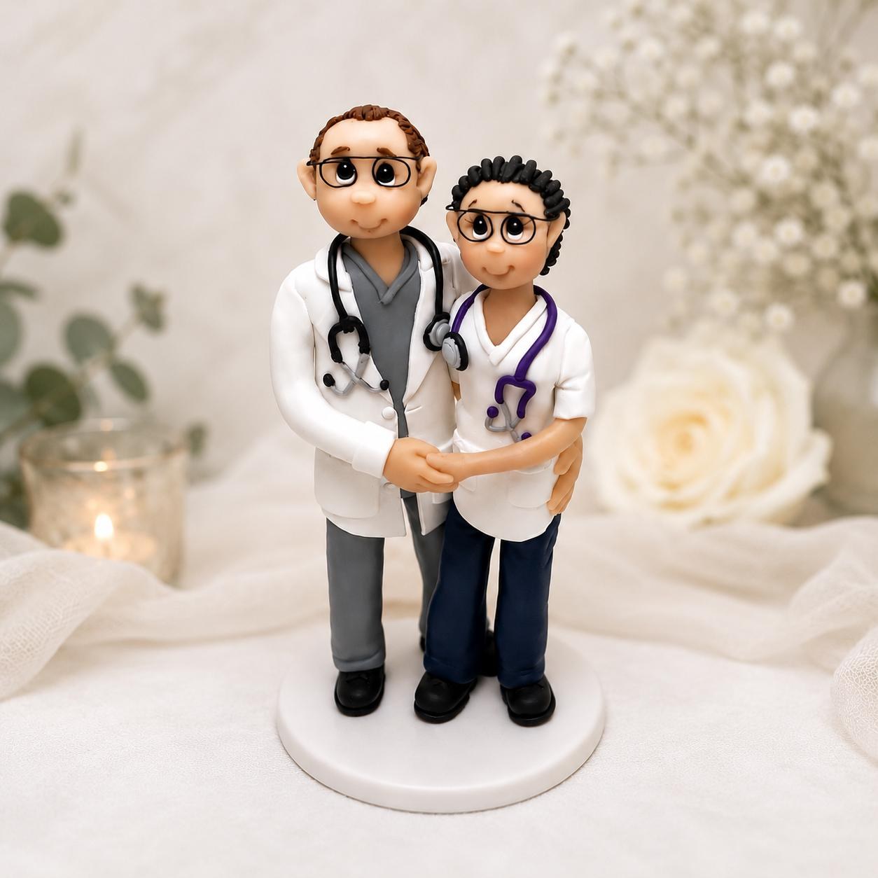 Custom Healthcare Couple Wedding Cake Topper, Doctor Nurse Handmade Figurine by Lynn's Little Creations