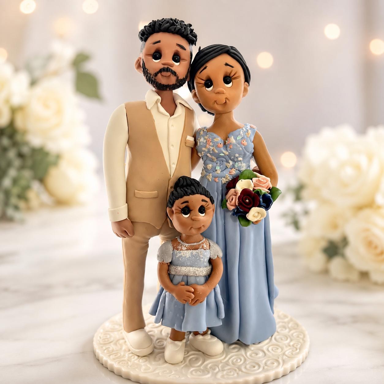 Personalized Family Wedding Cake Topper with Child | Handmade Clay Bride & Groom Keepsake by Lynn's Little Creations