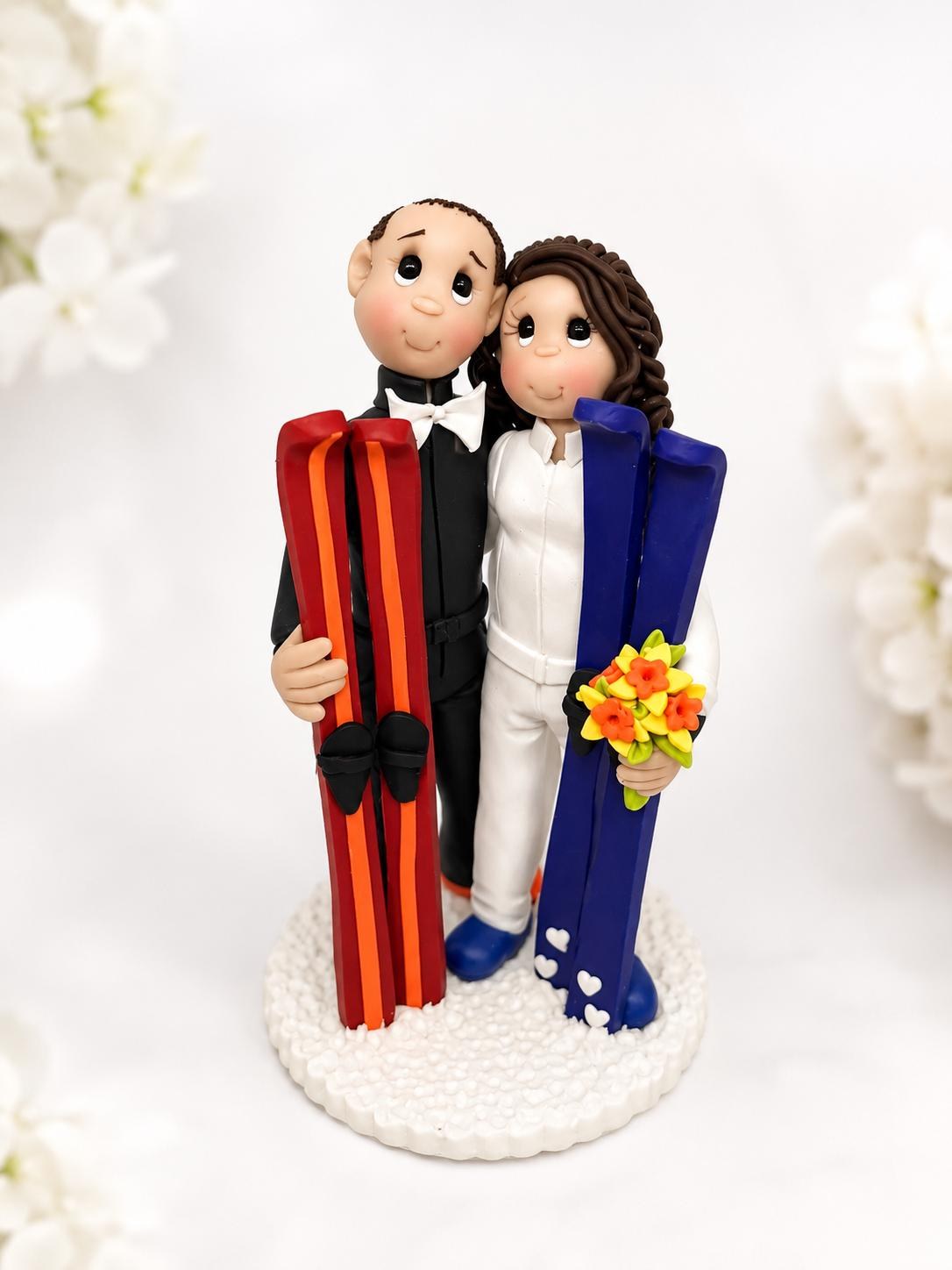 Custom Snowboard Ski Wedding Cake Topper | Personalized Bride & Groom Sculpture by Lynn's Little Creations