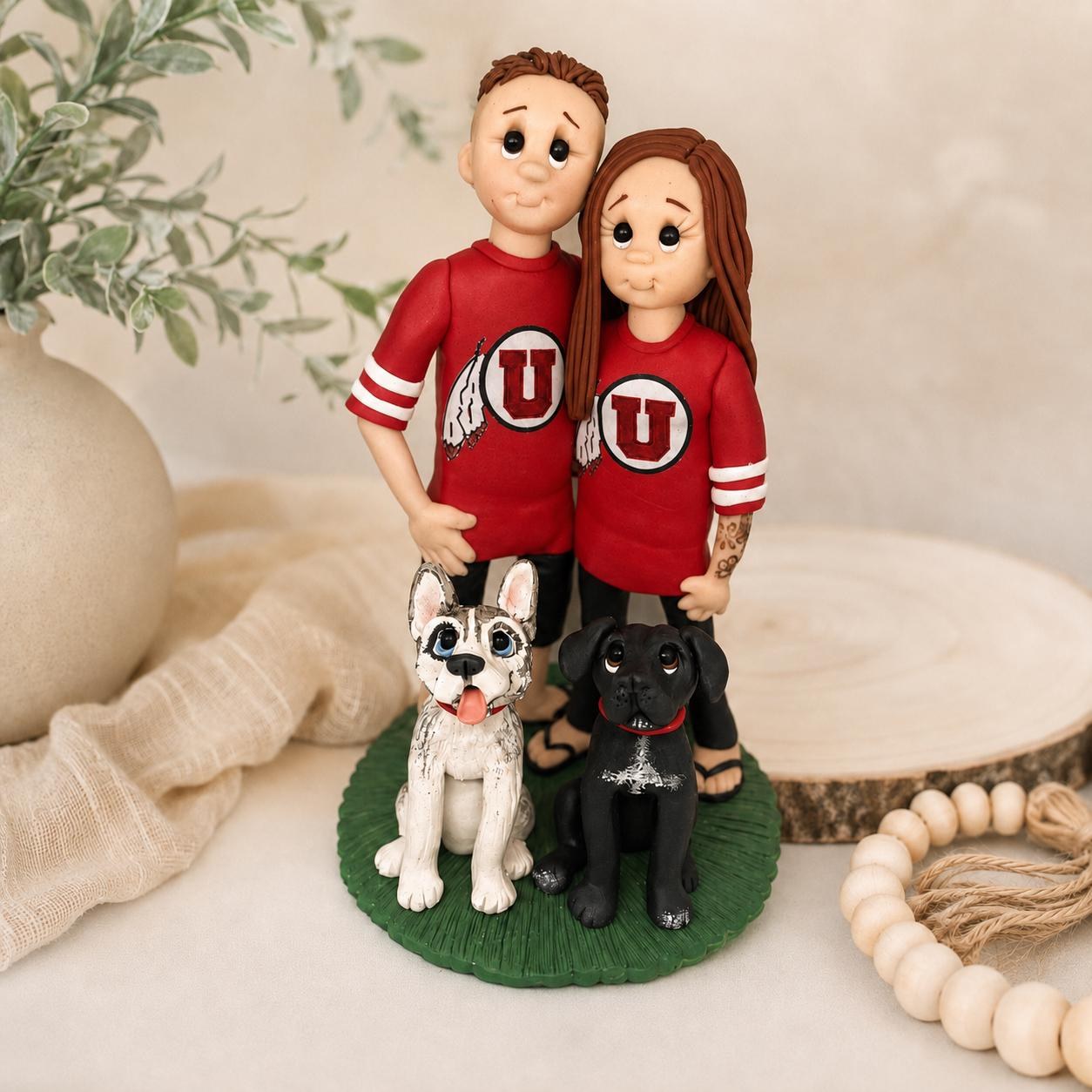 Custom Couple Figurine – Hand-Sculpted Clay Keepsake with Matching Team Shirts by Lynn's Little Creations