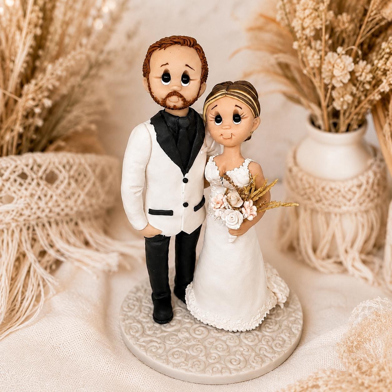 Boho Wedding Custom Cake Topper | Personalized Polymer Clay Sculpture Portrait Heirloom Keepsake by Lynn's Little Creations