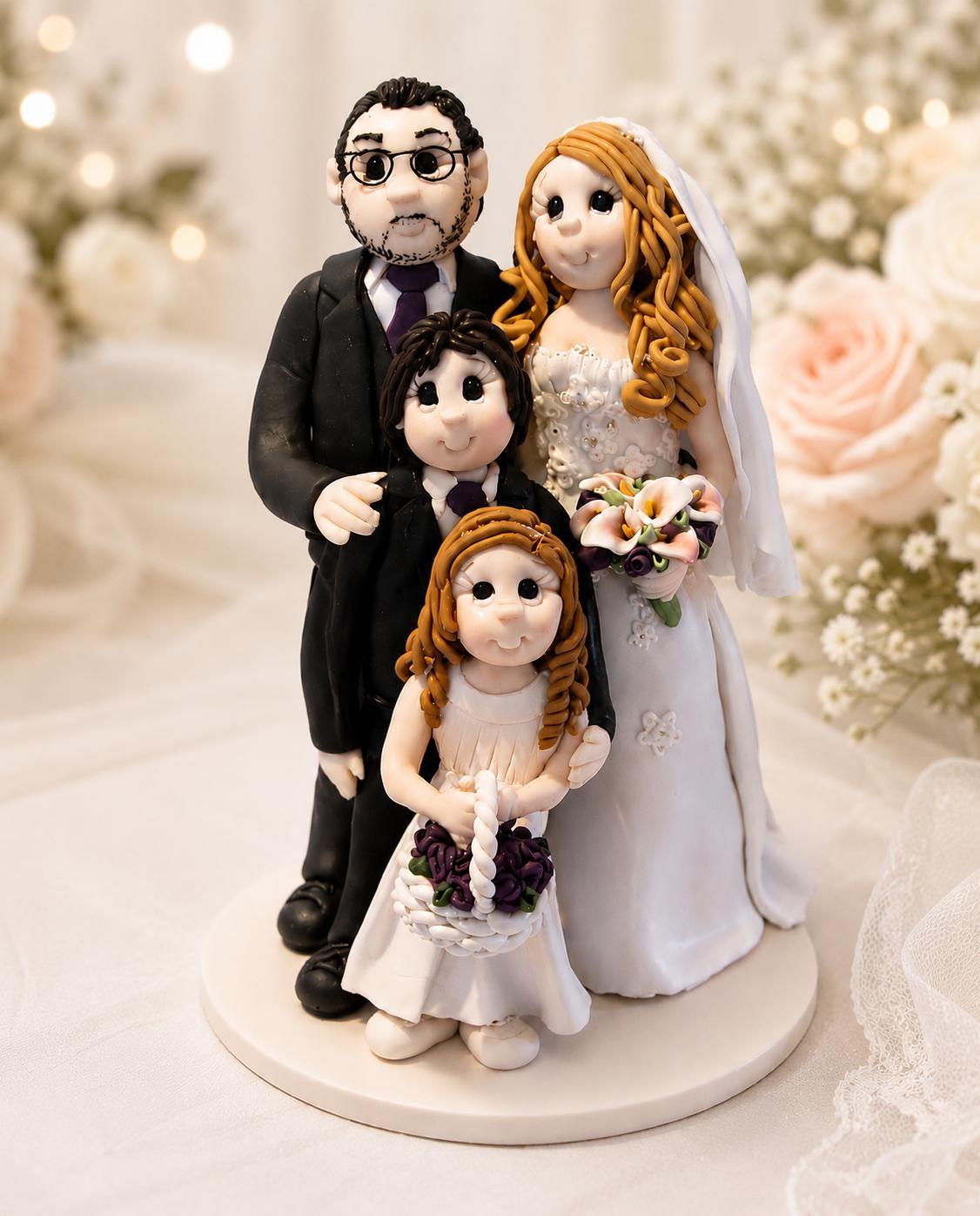 Custom Polymer Clay Family Wedding Cake Topper, Blended Family Keepsake Figurine by Lynn's Little Creations