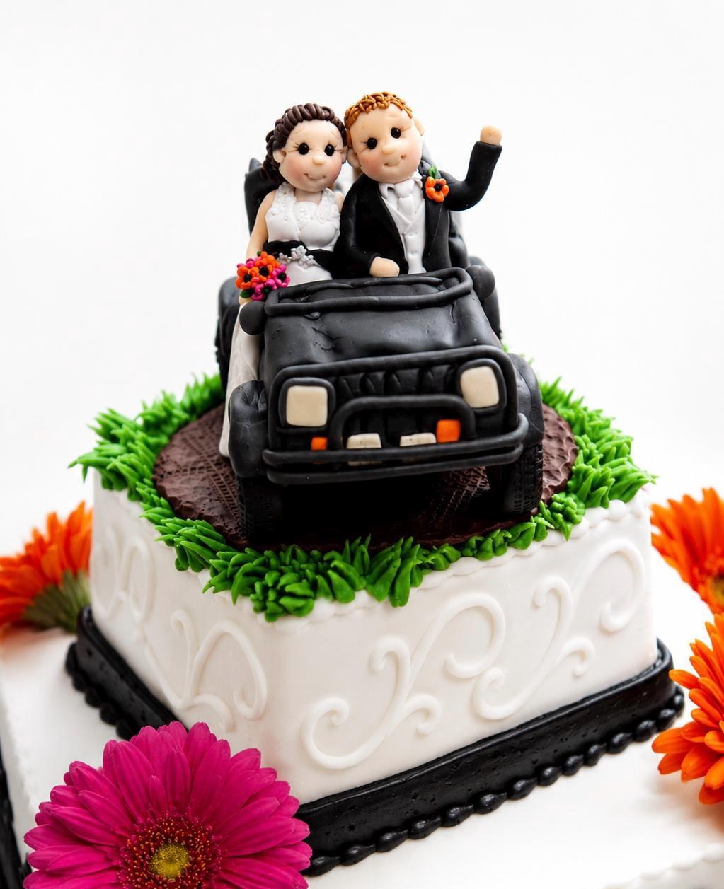 Custom Bride Groom Off Road Vehicle Cake Topper, Polymer Clay Wedding Figurine by Lynn's Little Creations