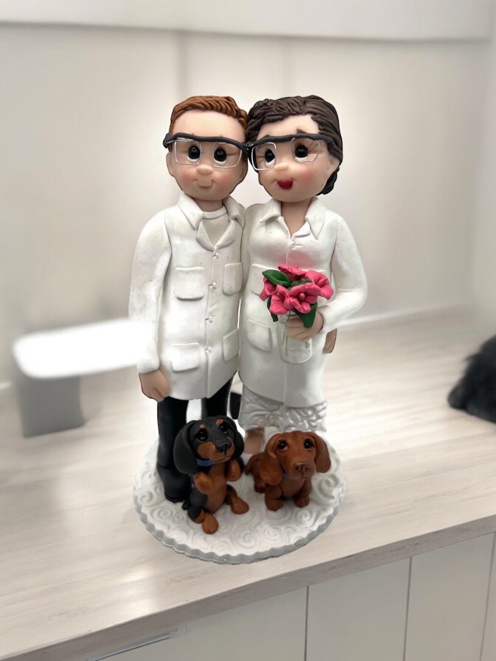 Custom Scientist Wedding Cake Topper with Dachshunds by Lynn's Little Creations