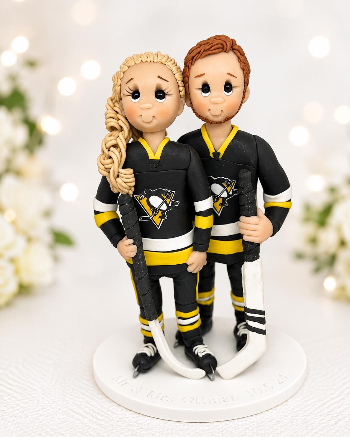 Personalized Hockey Wedding Cake Topper for Bride and Groom Custom made from your photos by Lynn's Little Creations