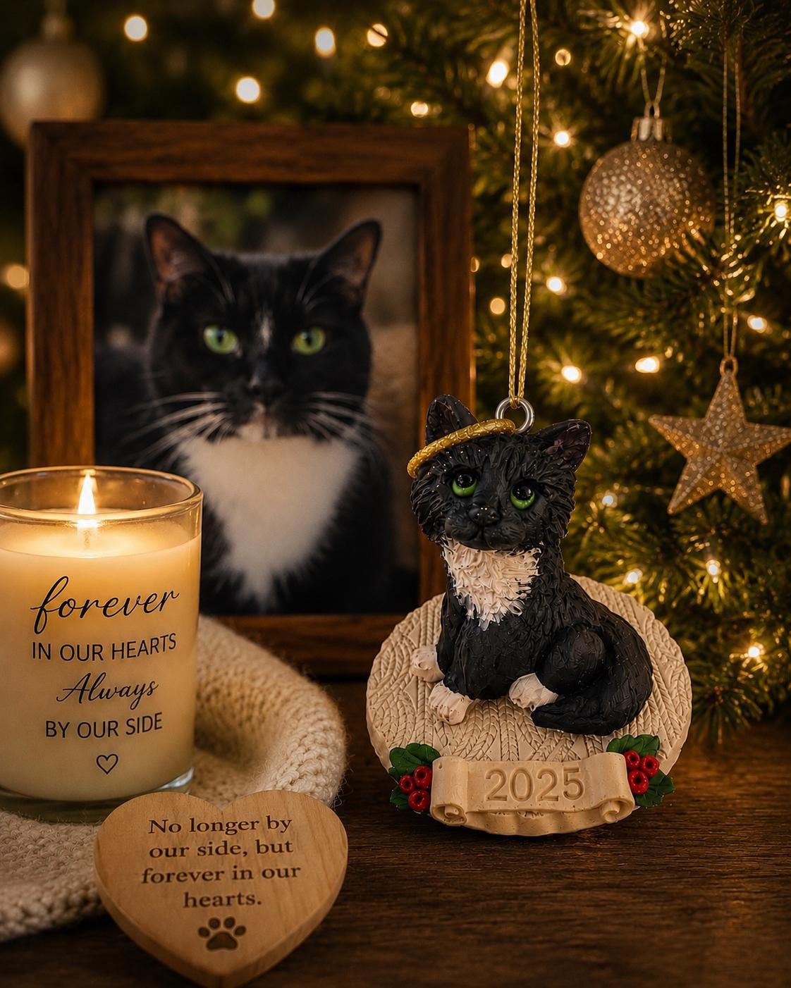 Personalized Cat Memorial Christmas Ornament, Angel Cat Keepsake, Pet Remembrance Gift, Handmade Polymer Clay by Lynn's Little Creations