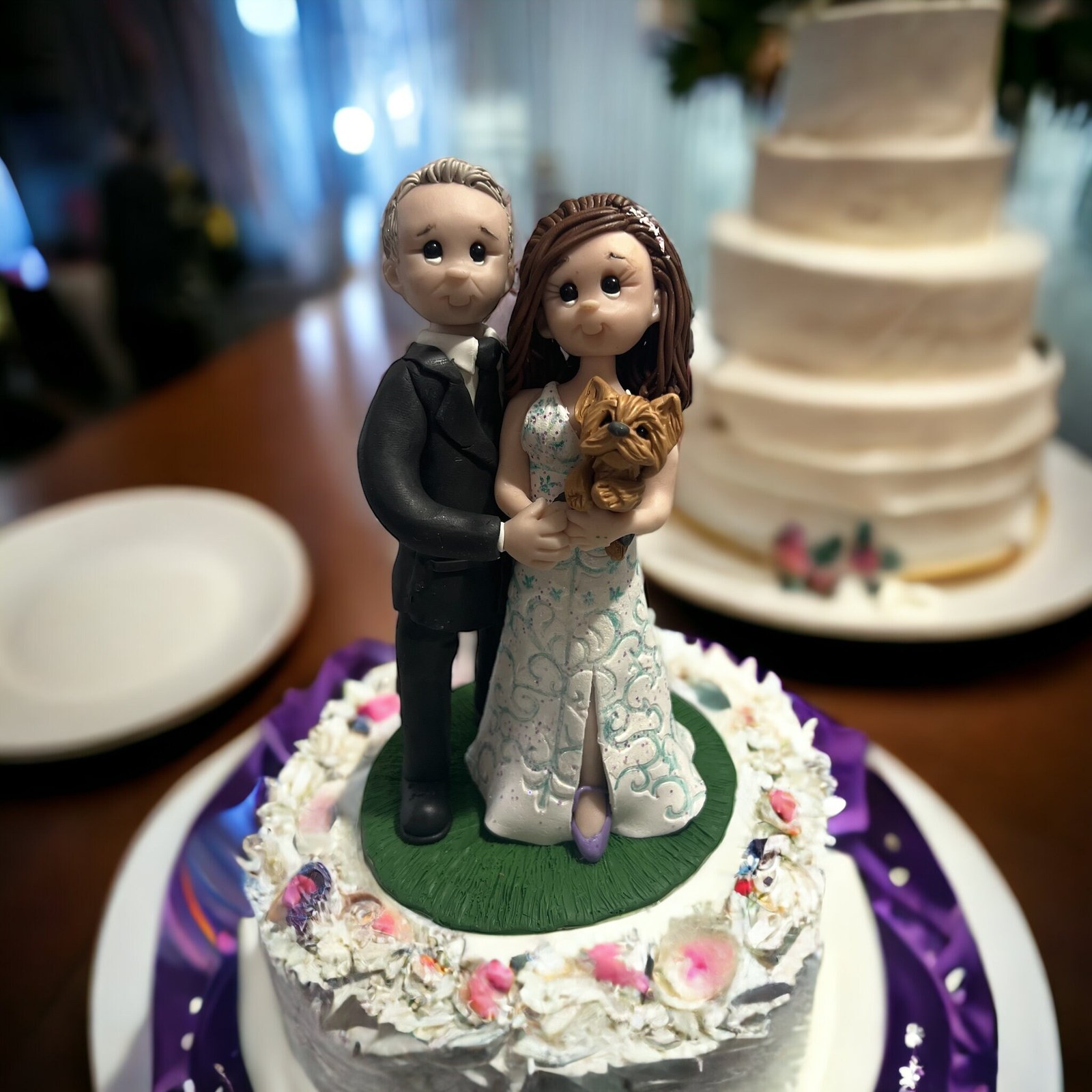 Personalized Wedding Cake Topper with Couple and Yorkie Custom Keepsake for Your Special Day by Lynn's Little Creations