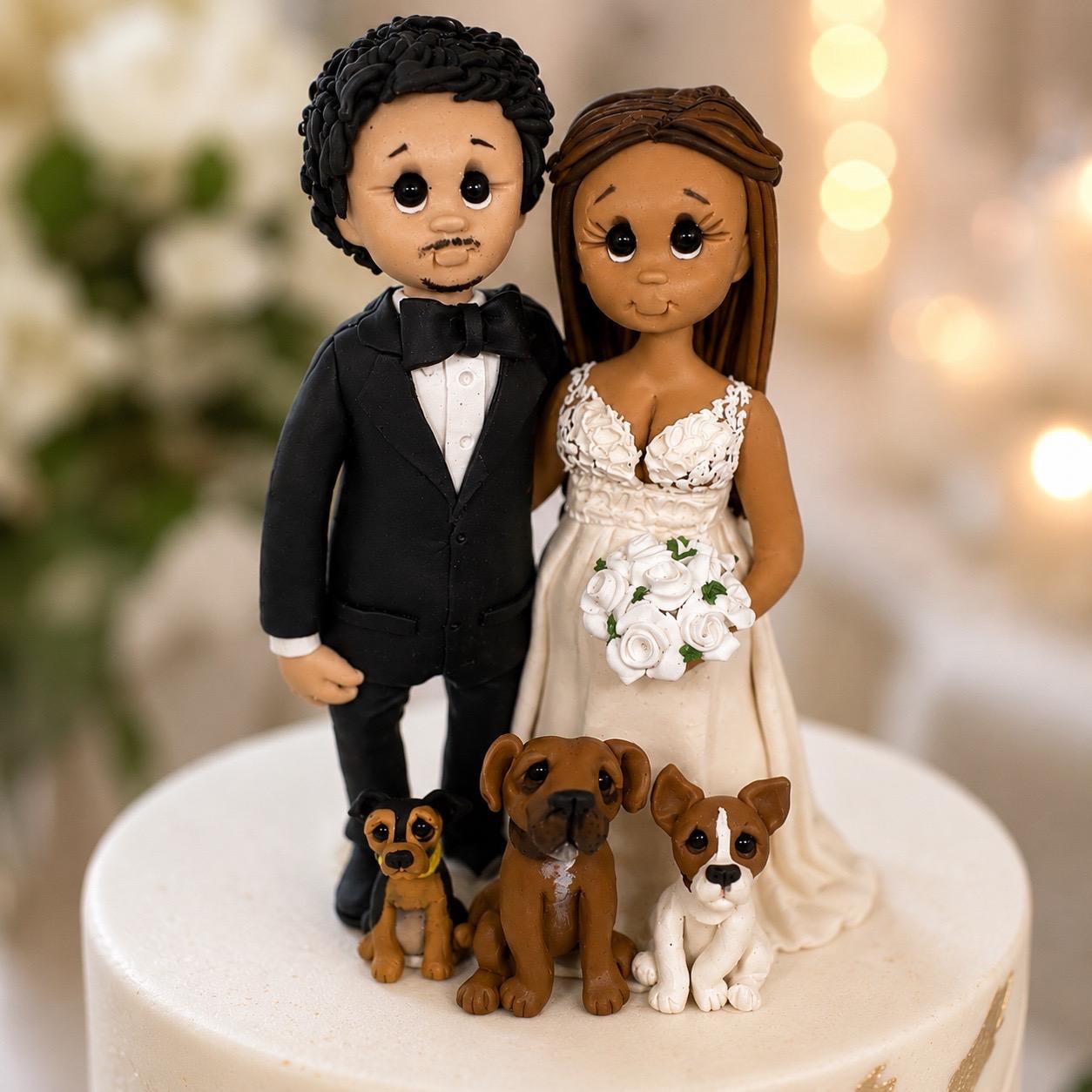 Custom Interracial Wedding Cake Topper, Hispanic Groom & Black Bride by Lynn's Little Creations
