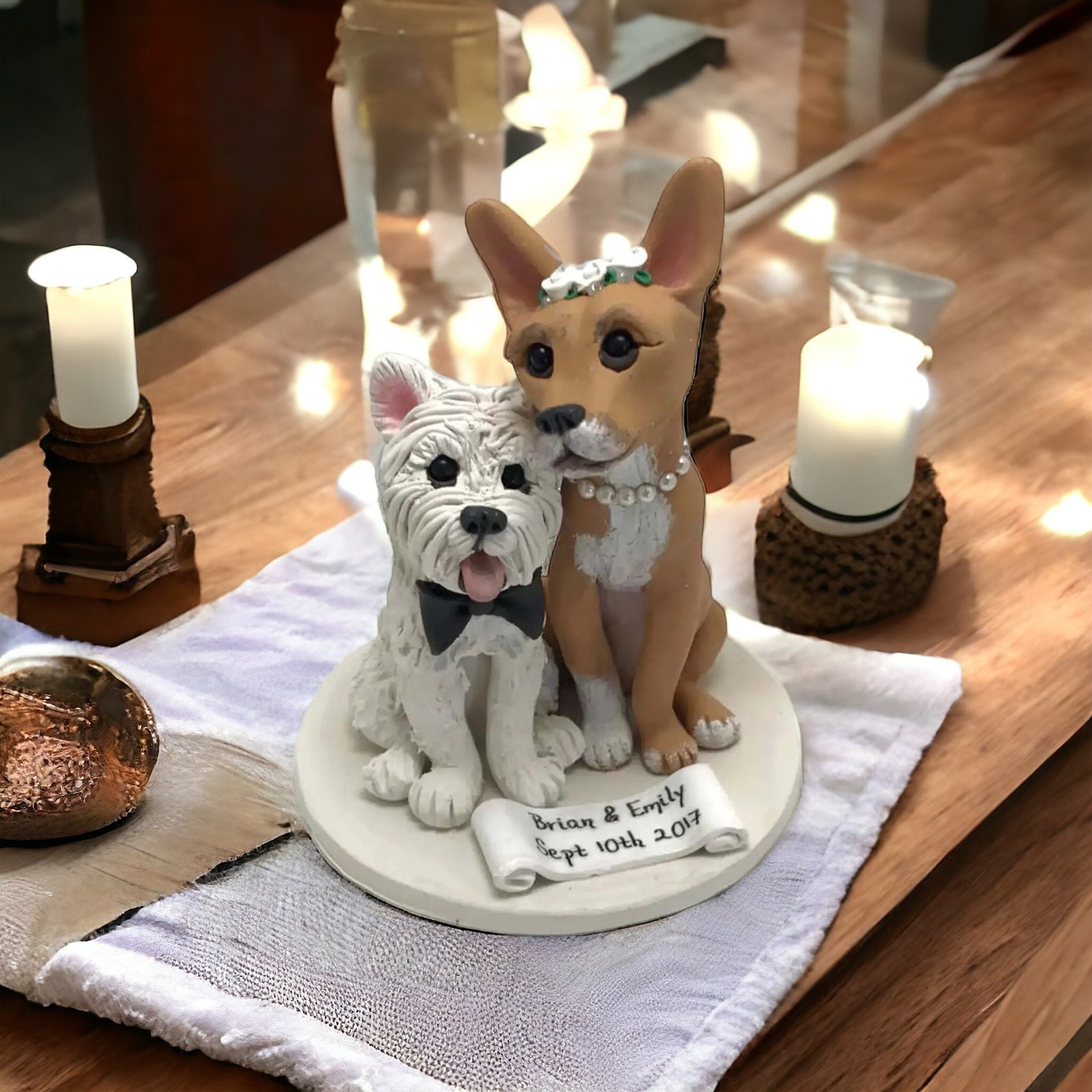 Custom Clay Pet Wedding Cake Topper, Dog Duo by Lynn's Little Creations