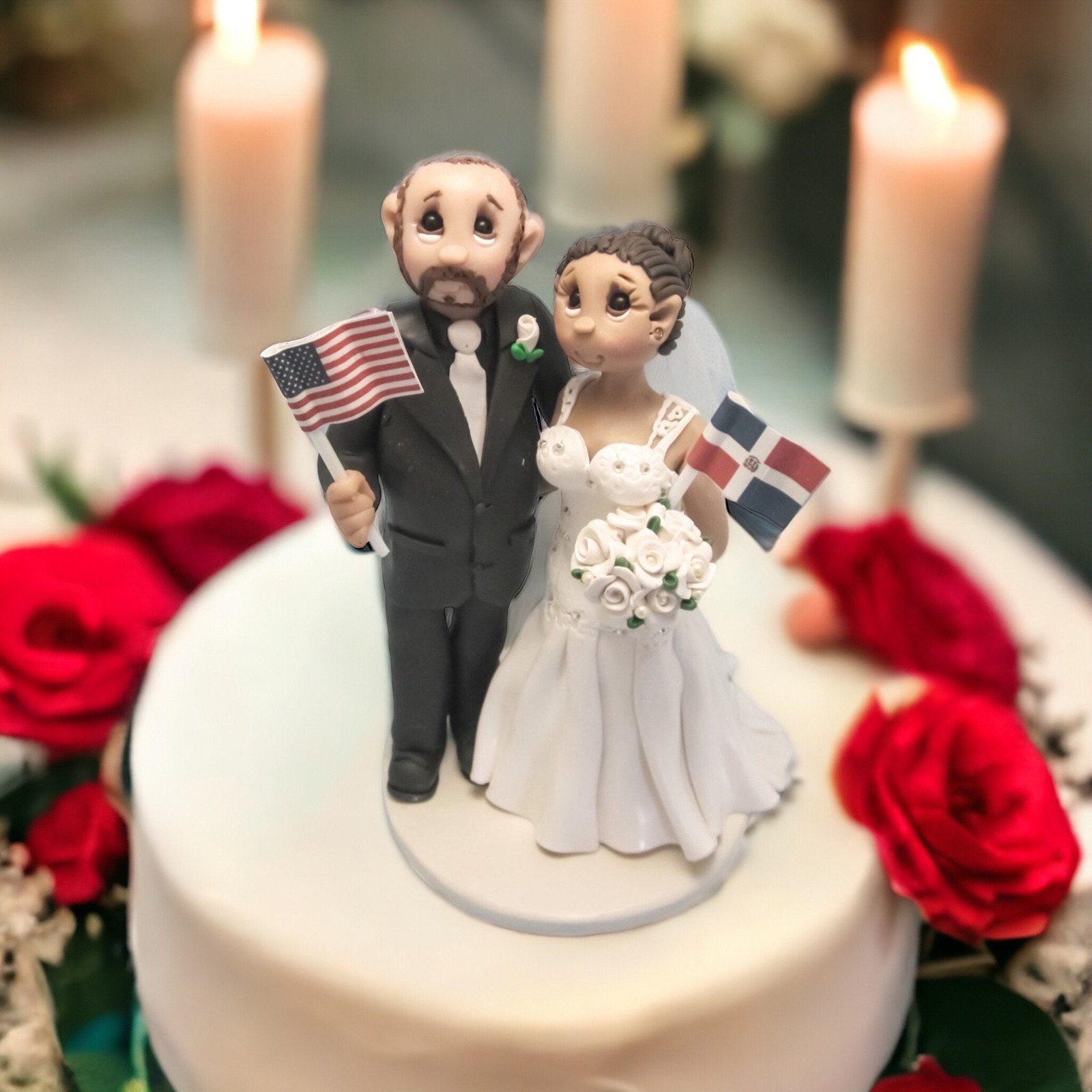 Custom Wedding Cake Topper: Dominican Republic Bride & American Groom Figurine by Lynn's Little Creations