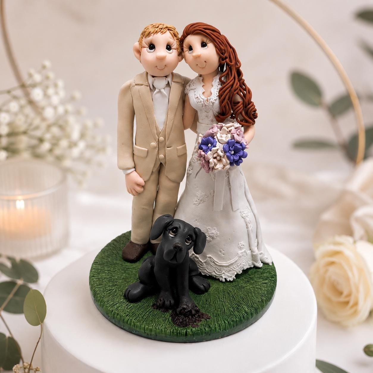 Wedding Cake Topper —Custom Bride, Groom & Dog by Lynn's Little Creations