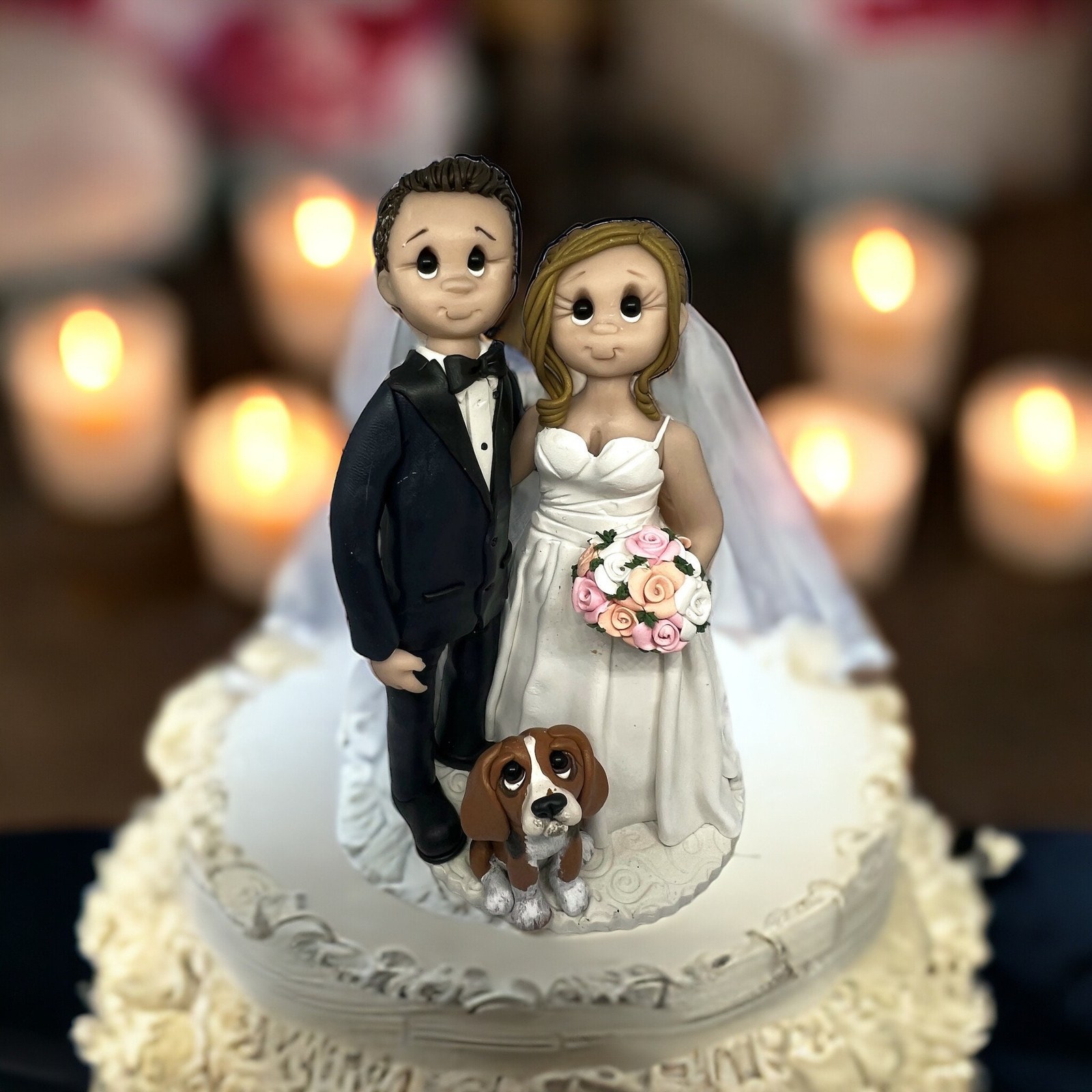 Bride & Groom with dog Custom Handmade Wedding Cake Topper by Lynn’s Little Creations by Lynn's Little Creations