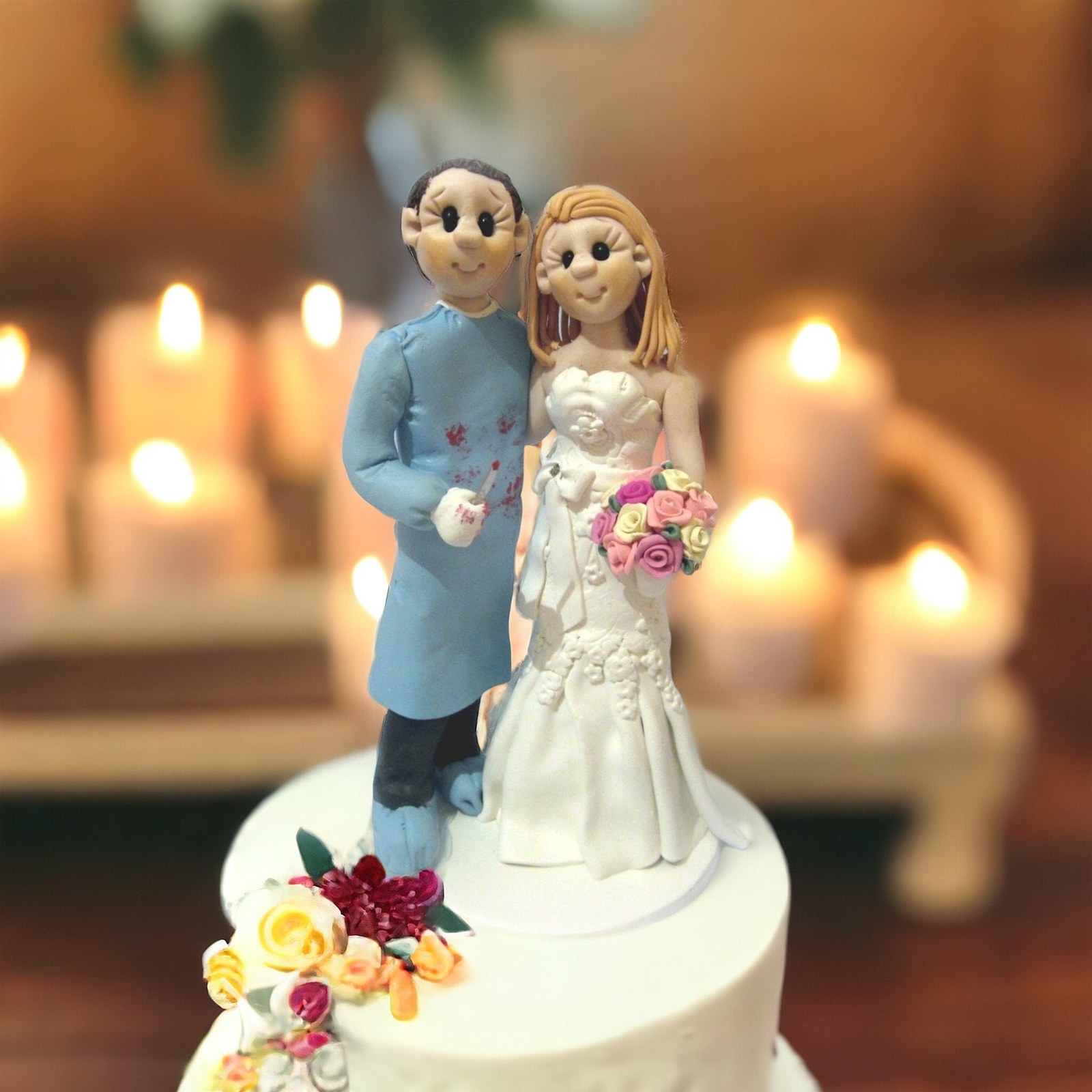 Surgeon In Scrubs with bride Customized Wedding Cake Topper by Lynn’s Little Creations by Lynn's Little Creations
