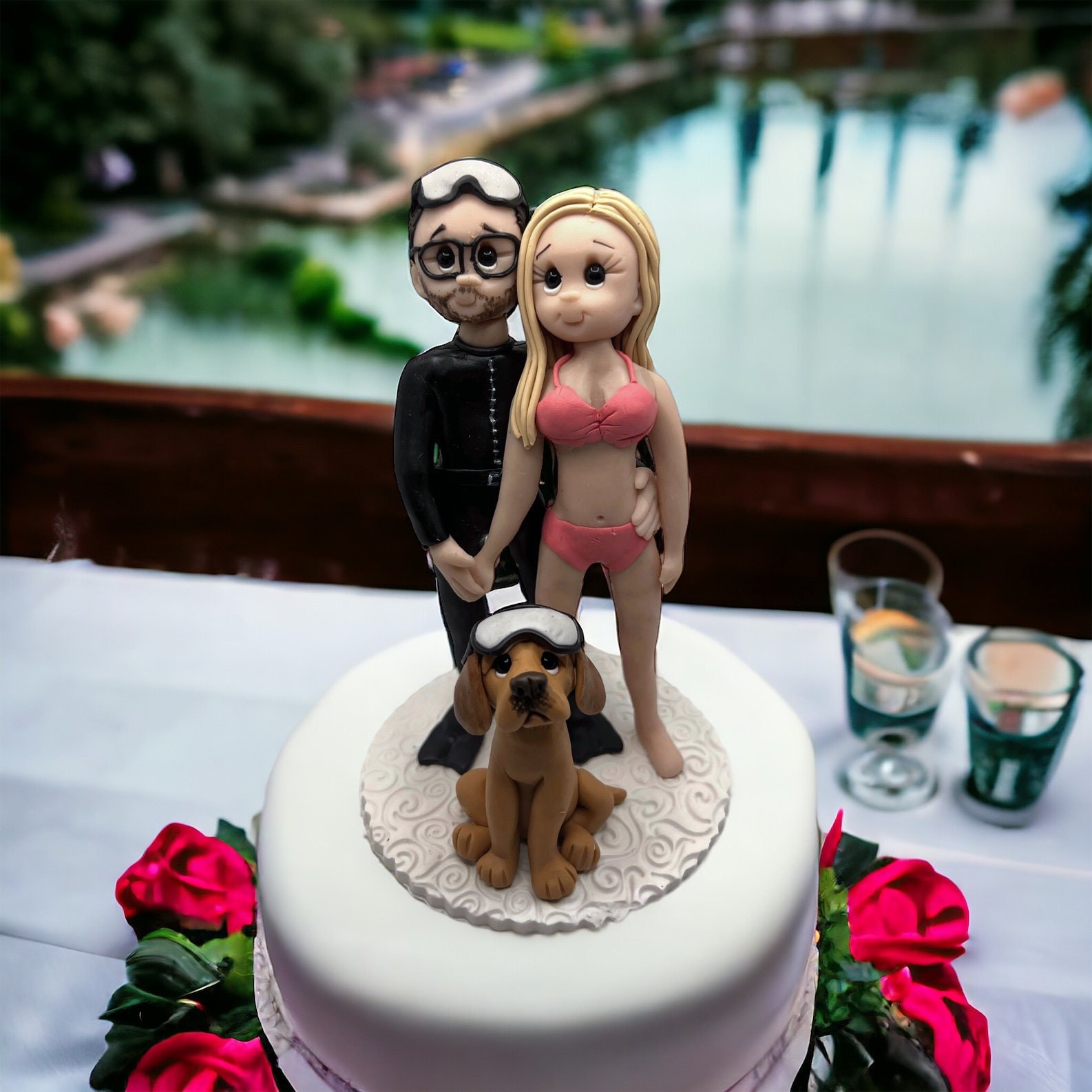 Scuba Diver Wedding Cake Topper: Custom Clay Miniature by Lynn's Little Creations