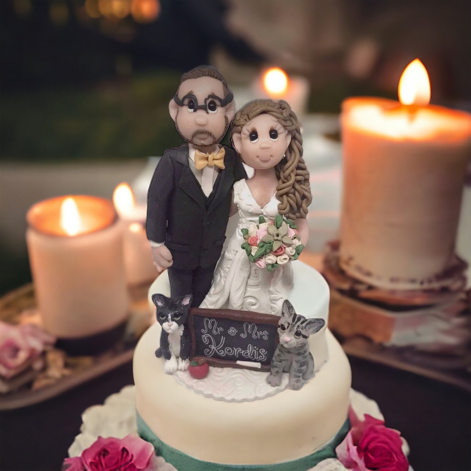Custom Teacher Wedding Cake Topper with Cats by Lynn's Little Creations