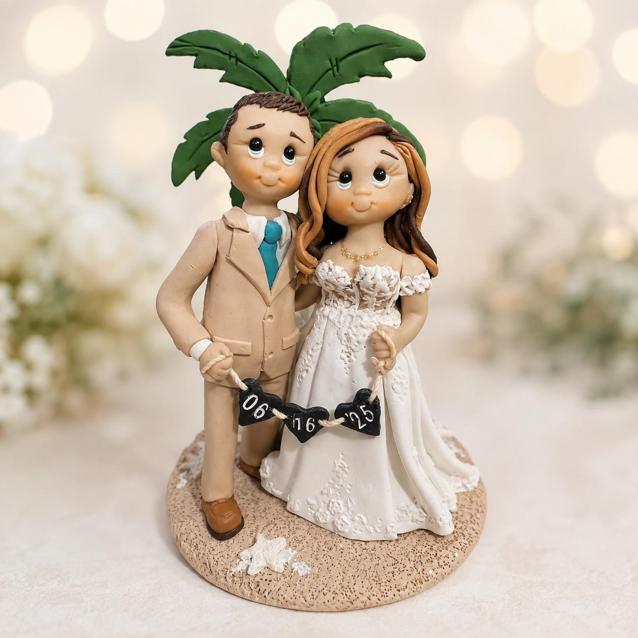 Personalized Beach Wedding Cake Topper Handmade Bride & Groom Keepsake Figurines by Lynn's Little Creations