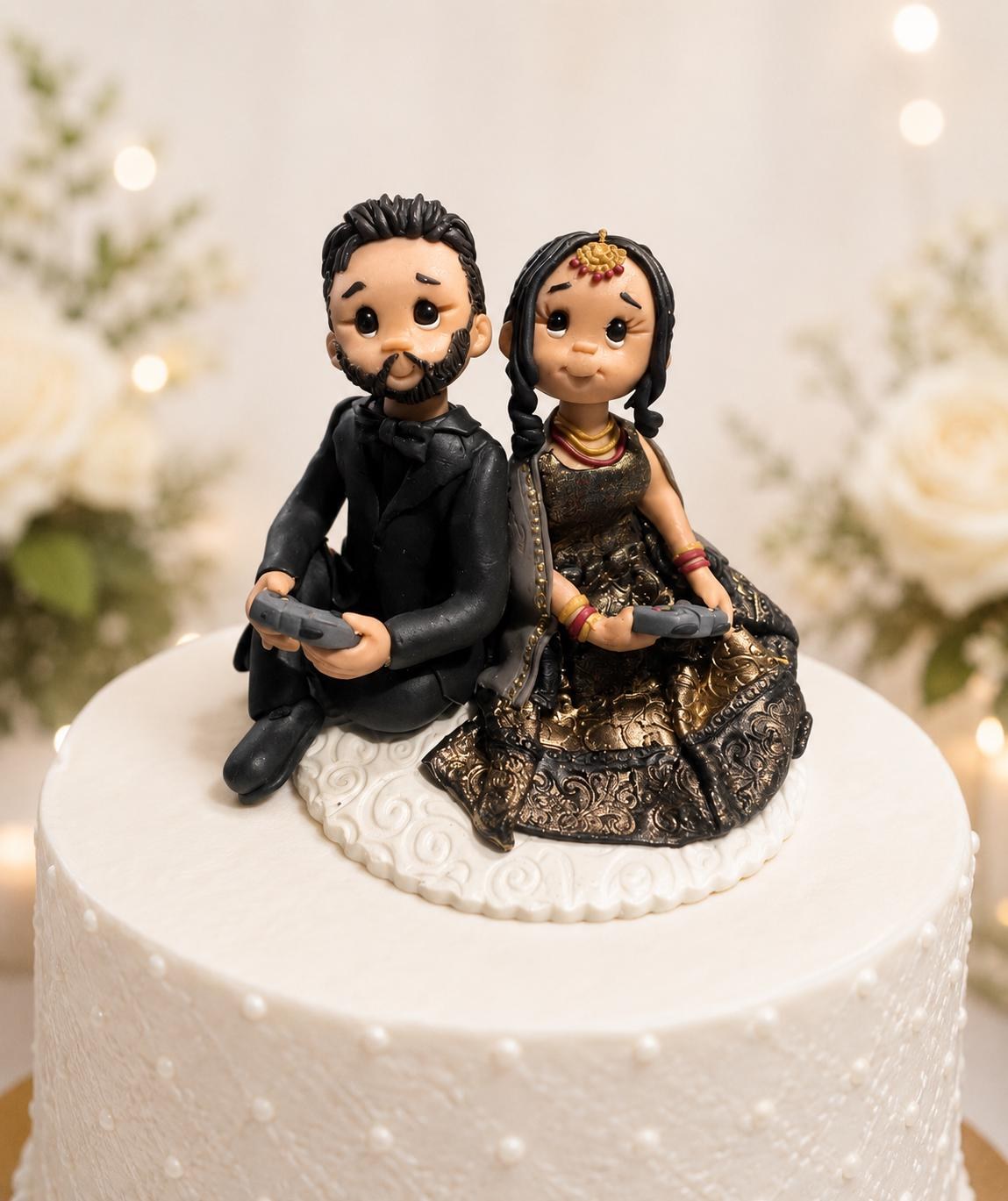 Indian Gamer Wedding Cake Topper, Personalized Bride and Groom from Photo by Lynn's Little Creations