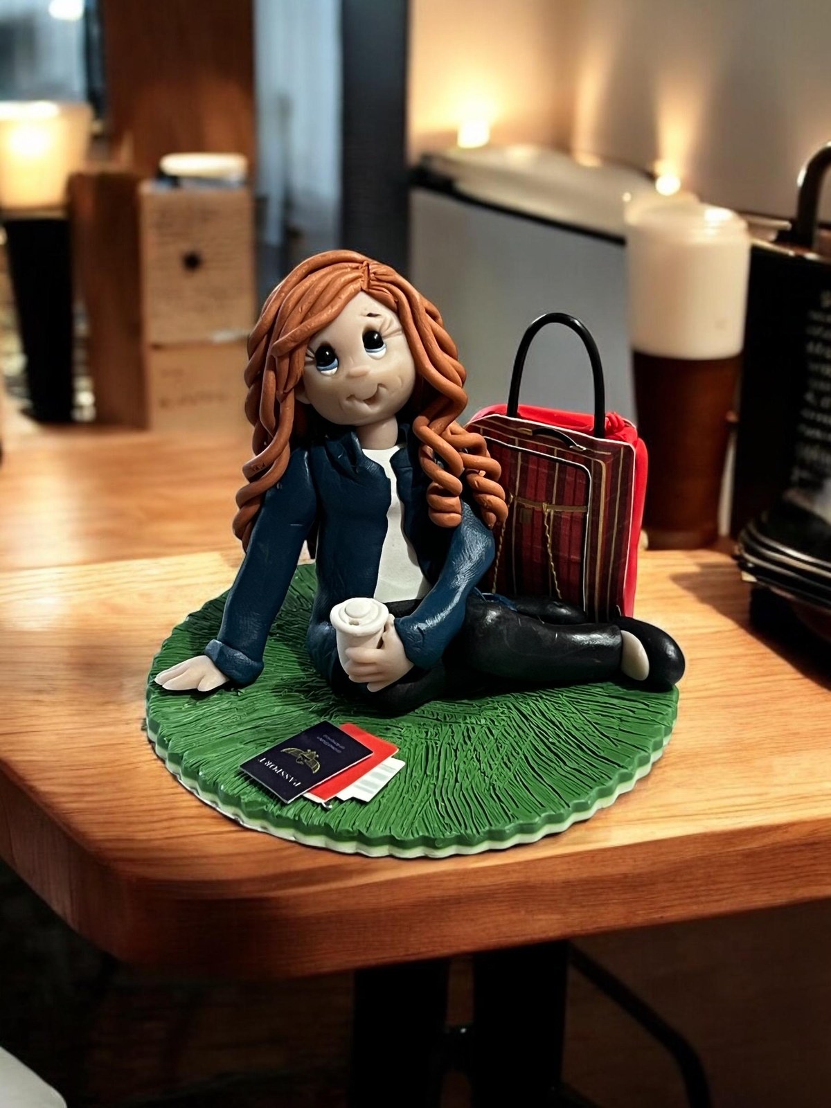 Personalized Traveler Figurine Cake Topper, Custom Polymer Clay Keepsake (Retirement, Birthday) by Lynn's Little Creations