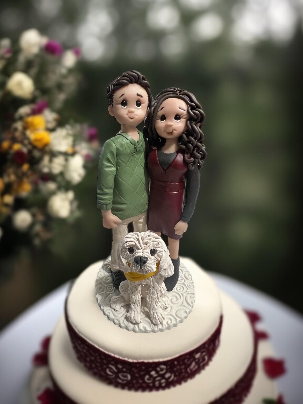 Bride and Groom with Labradore caricature Customized Wedding Cake Topper by Lynn's Little Creations
