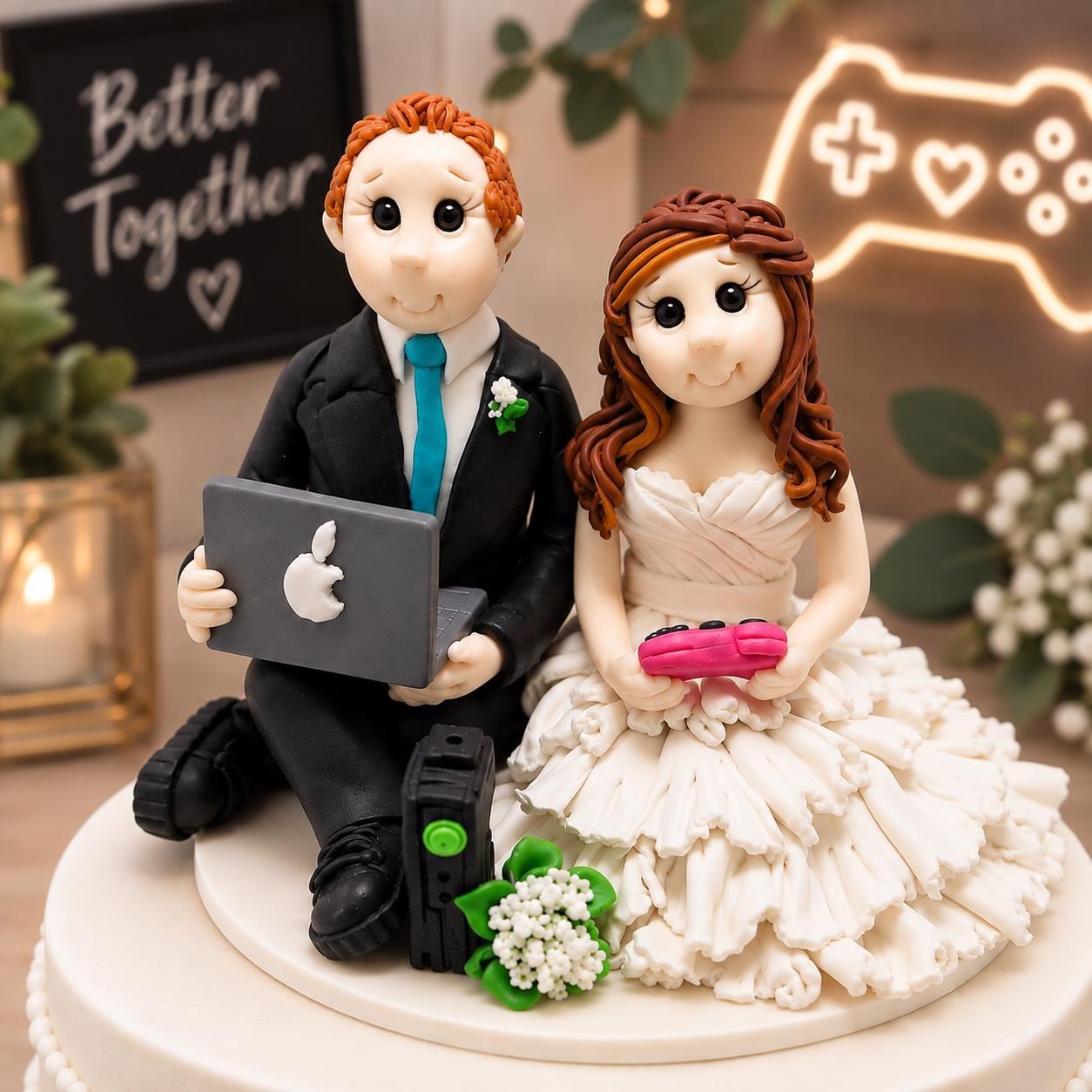 Gaming Cake Topper, Custom Gamer Couple Figurine by Lynn's Little Creations