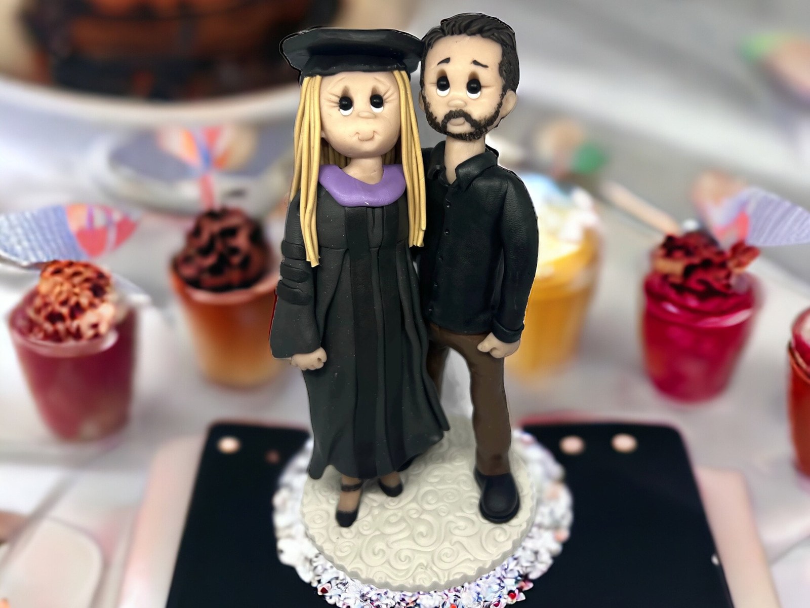 Custom Graduation Cake Topper: Personalized Clay Figurine Keepsake by Lynn's Little Creations
