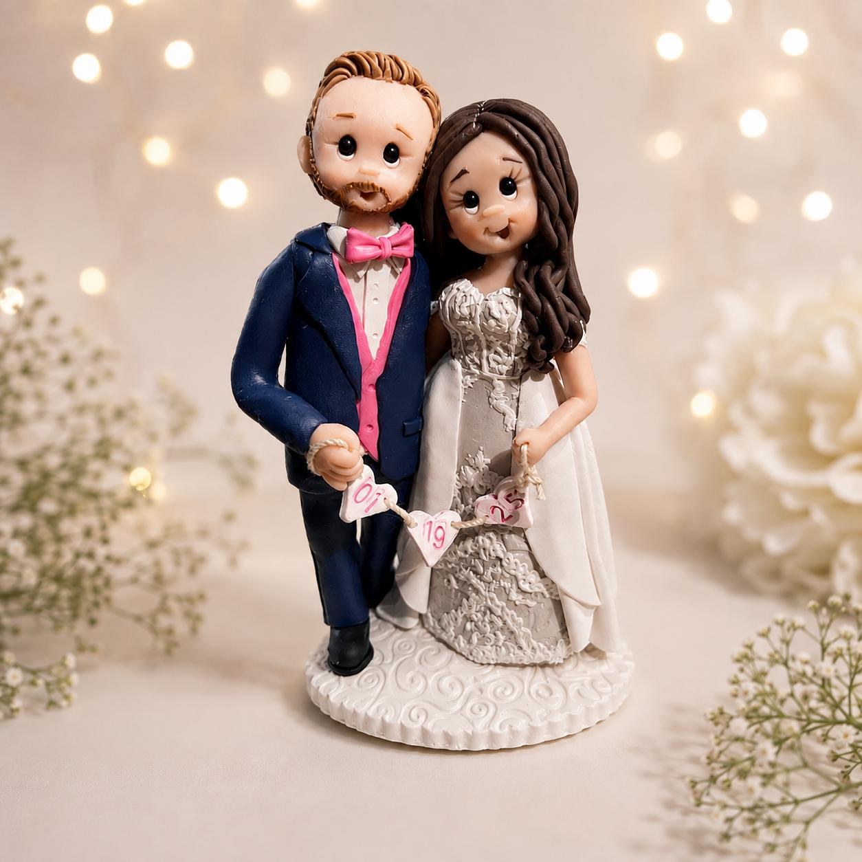 Personalized Bride & Groom Figurine | Handmade Keepsake Wedding Cake Topper by Lynn's Little Creations