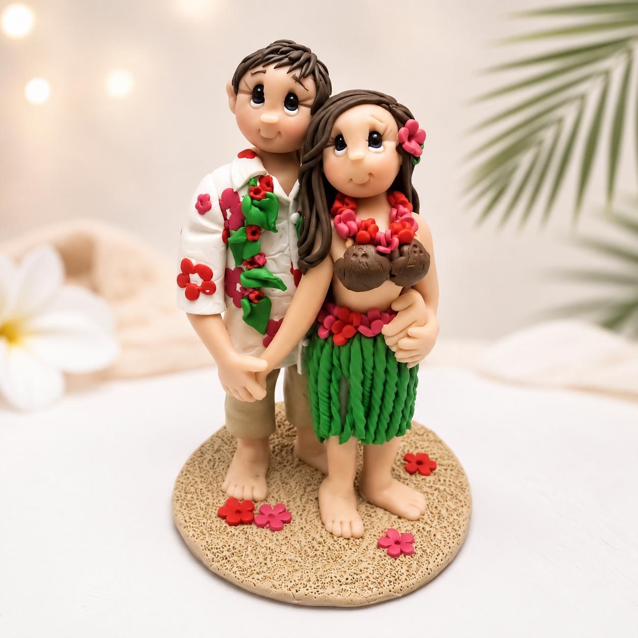 Hawaiian Wedding Cake Topper – Custom Tropical Couple by Lynn's Little Creations