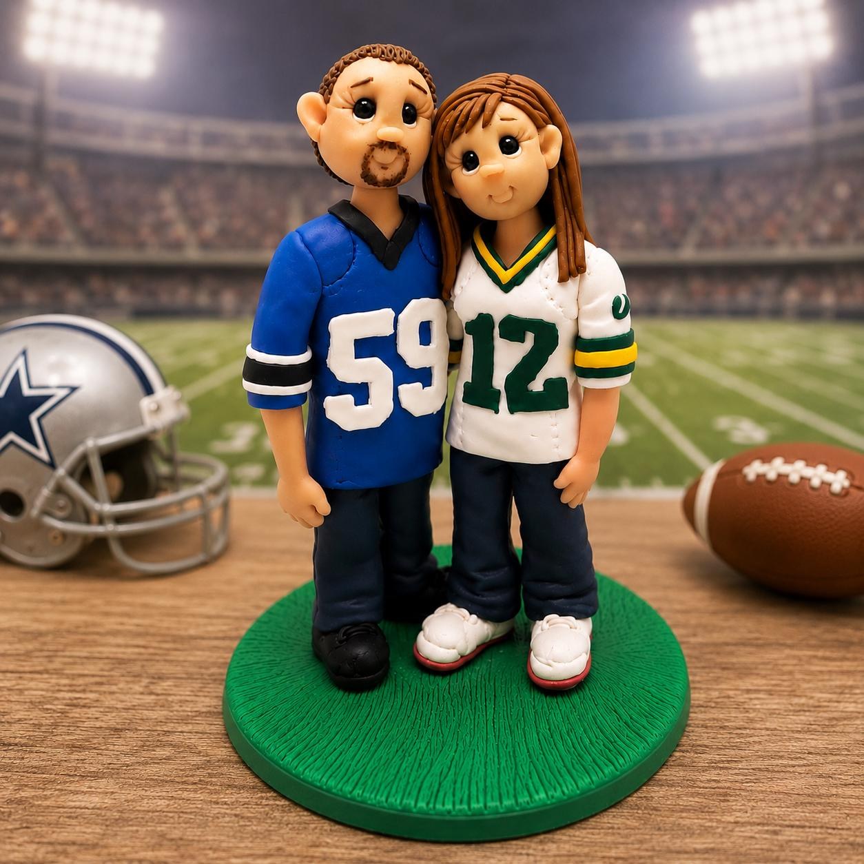 Football Wedding Cake Topper, Custom Jersey Couple Figurine, Sports Fan Wedding Decor by Lynn's Little Creations