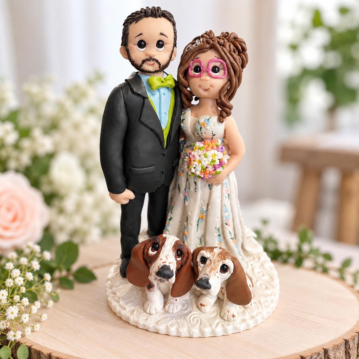 Custom Wedding Cake Topper With Couple and Pets, Personalized Dog Wedding Keepsake by Lynn's Little Creations