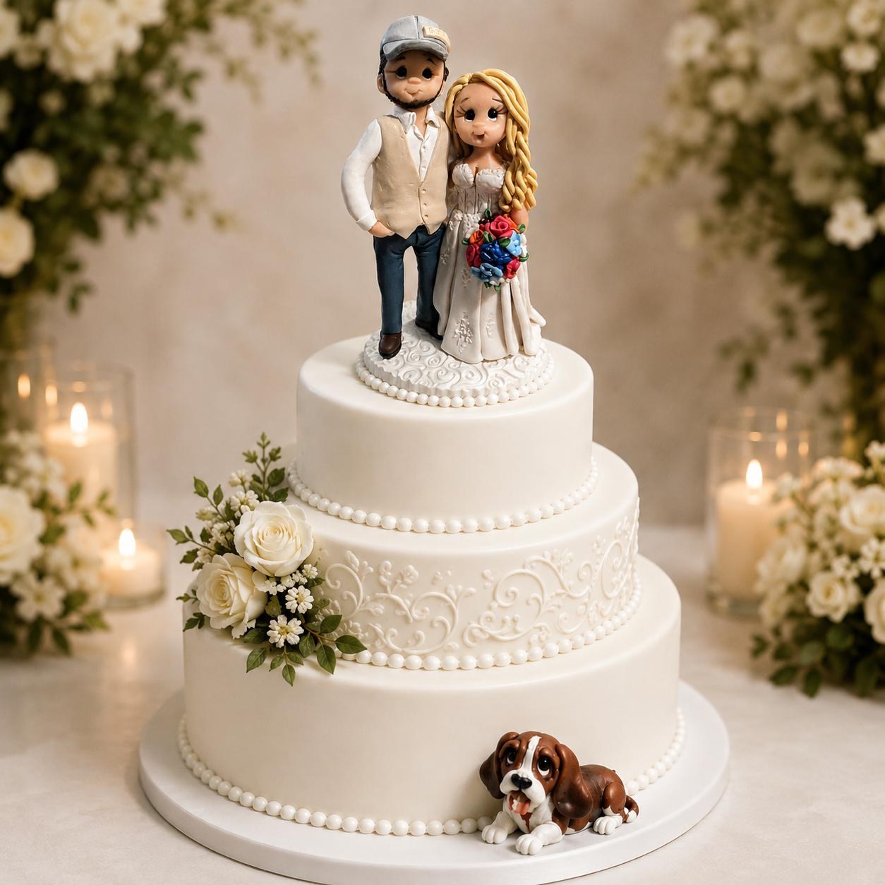Custom Bride and Groom Wedding Cake Topper Handmade Polymer Clay Figurines by Lynn's Little Creations