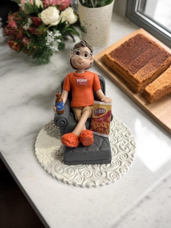 Personalized Retirement Cake Topper - person in Recliner Figurine by Lynn's Little Creations