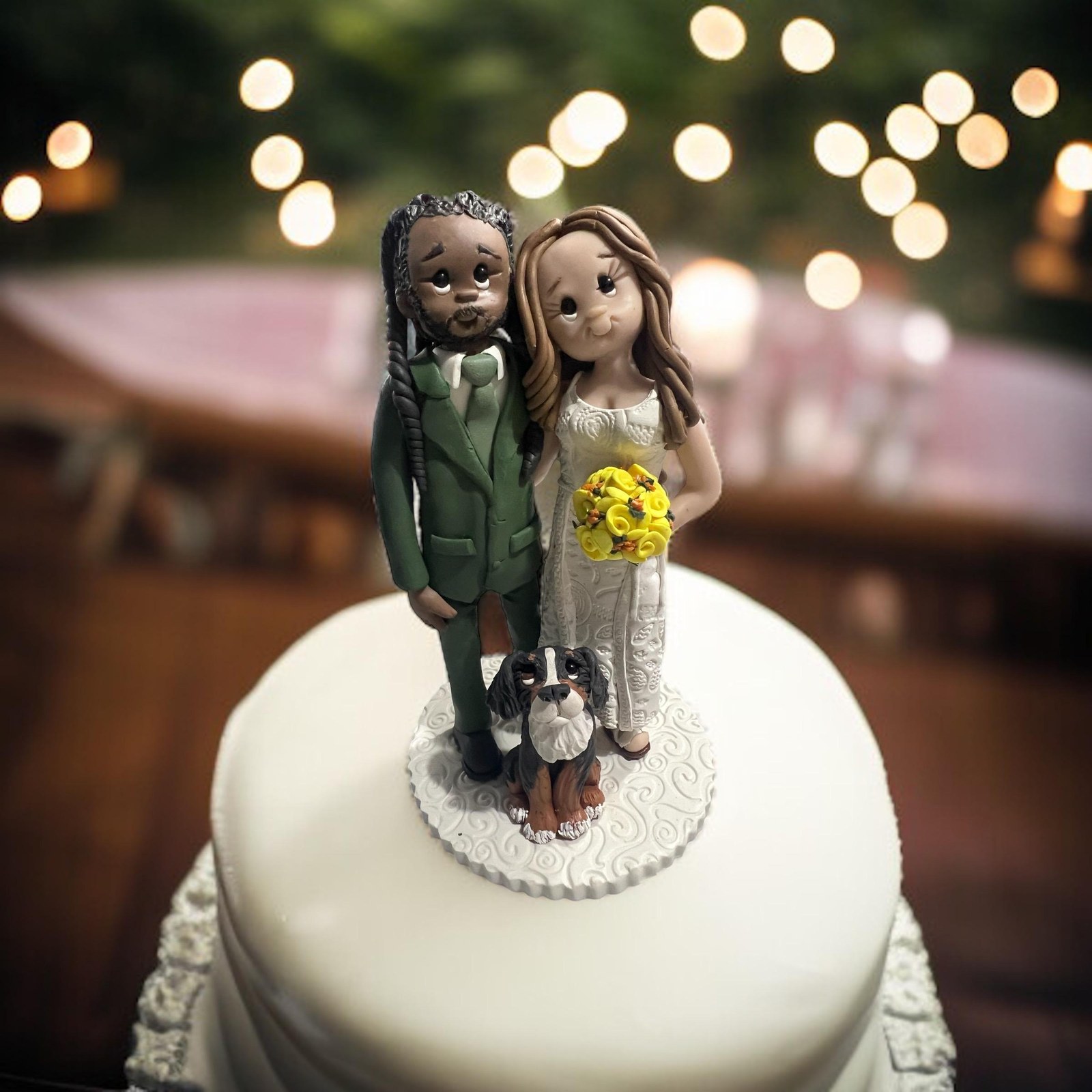 Personalized Wedding Cake Topper with Couple and Pet Custom Keepsake for Your Special Day by Lynn's Little Creations