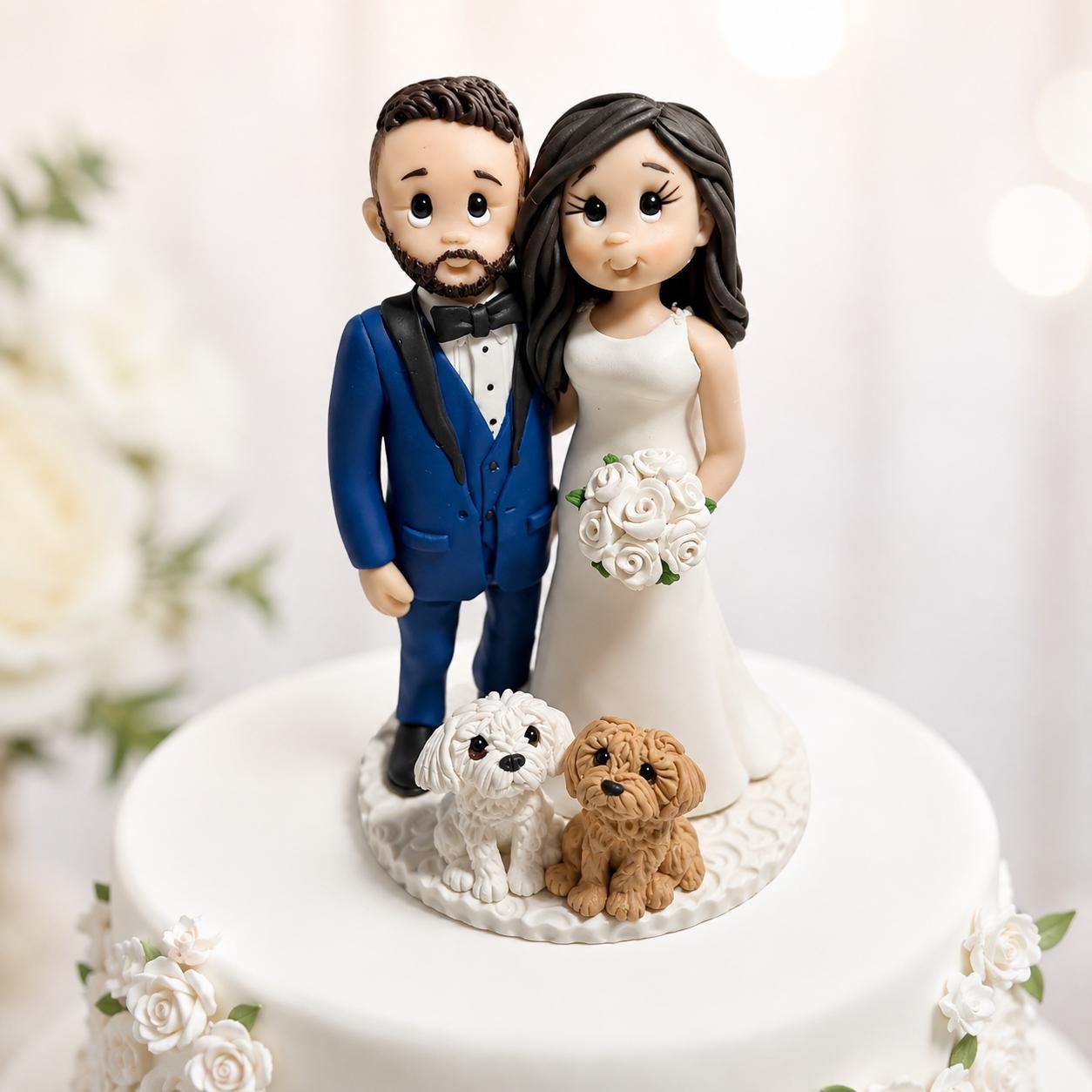 Personalized Dog Wedding Figurine | Couple & Pet Keepsake by Lynn's Little Creations