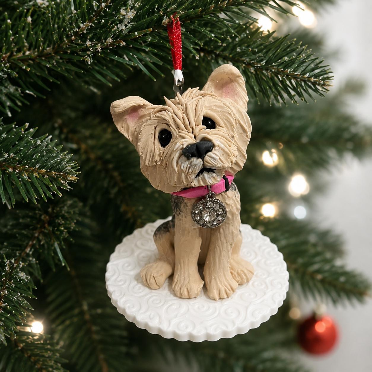 Pet Ornament Christmas - Custom Dog Clay Portrait Figurine Keepsake by Lynn's Little Creations