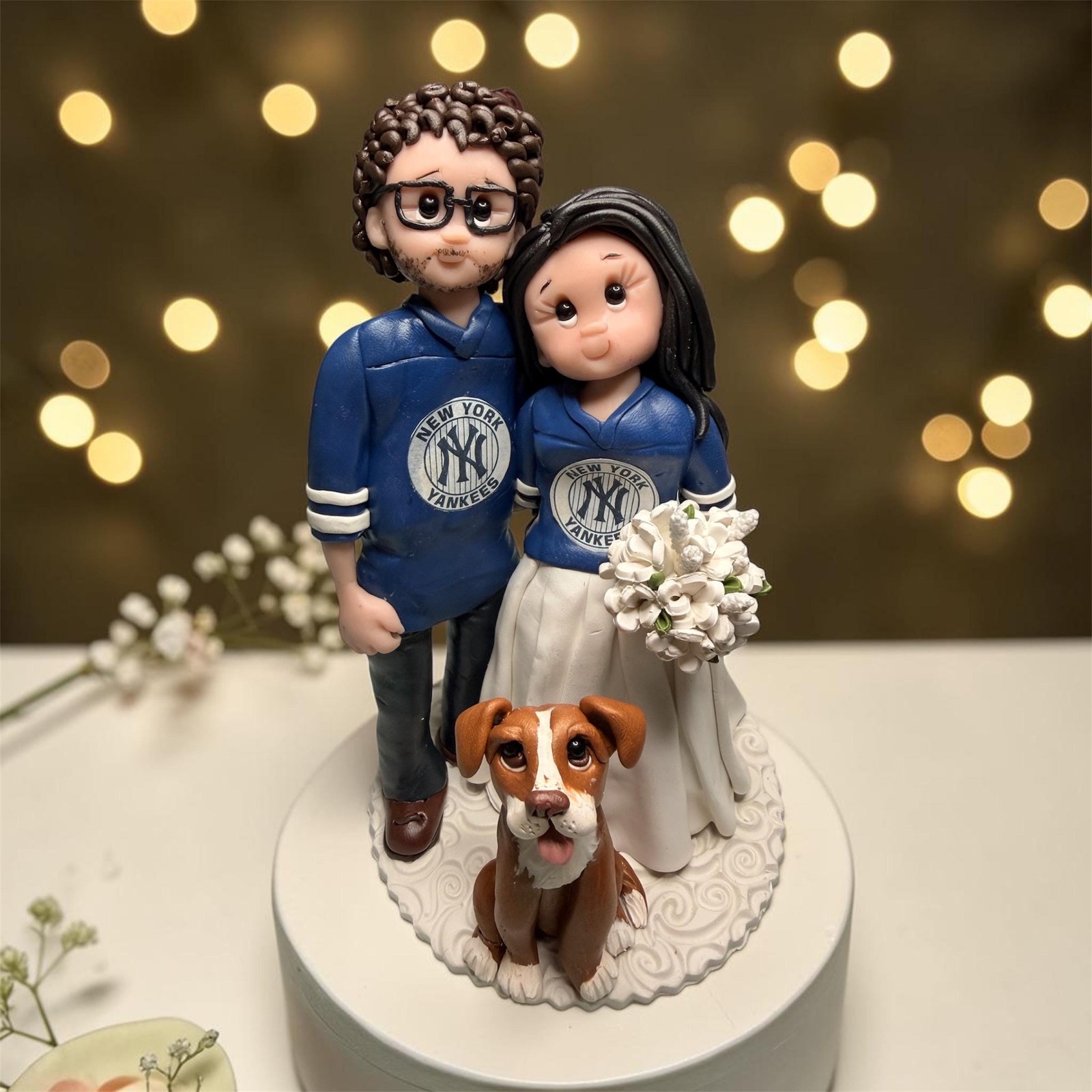 Custom Bride and Groom Cake Topper with Dog - By Lynn’s Little Creations by Lynn's Little Creations