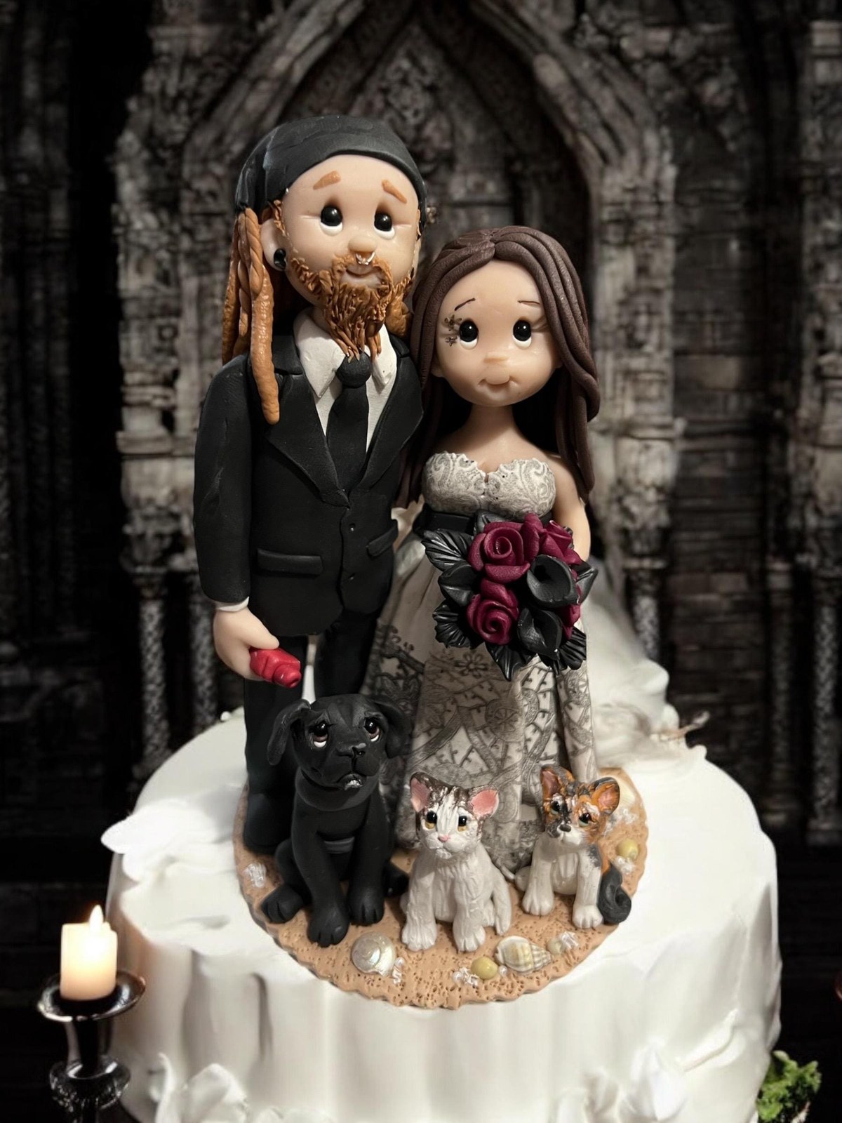 Goth Wedding Cake Topper | Custom Handmade Polymer Clay Bride Groom Figurine Keepsake by Lynn's Little Creations