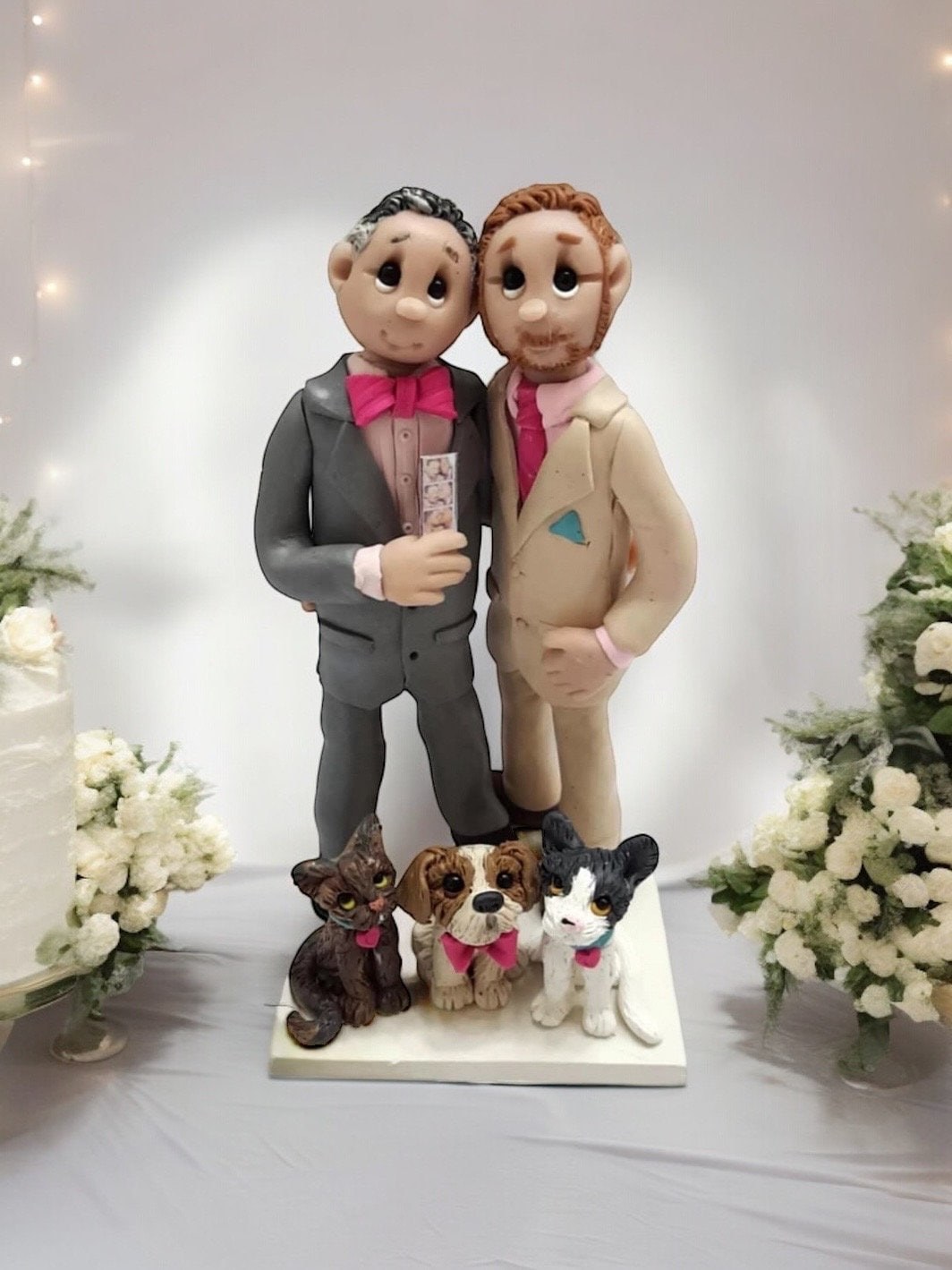 Custom Groom & Groom Wedding Cake Topper | Personalized LGBTQ Couple Figurine by Lynn's Little Creations