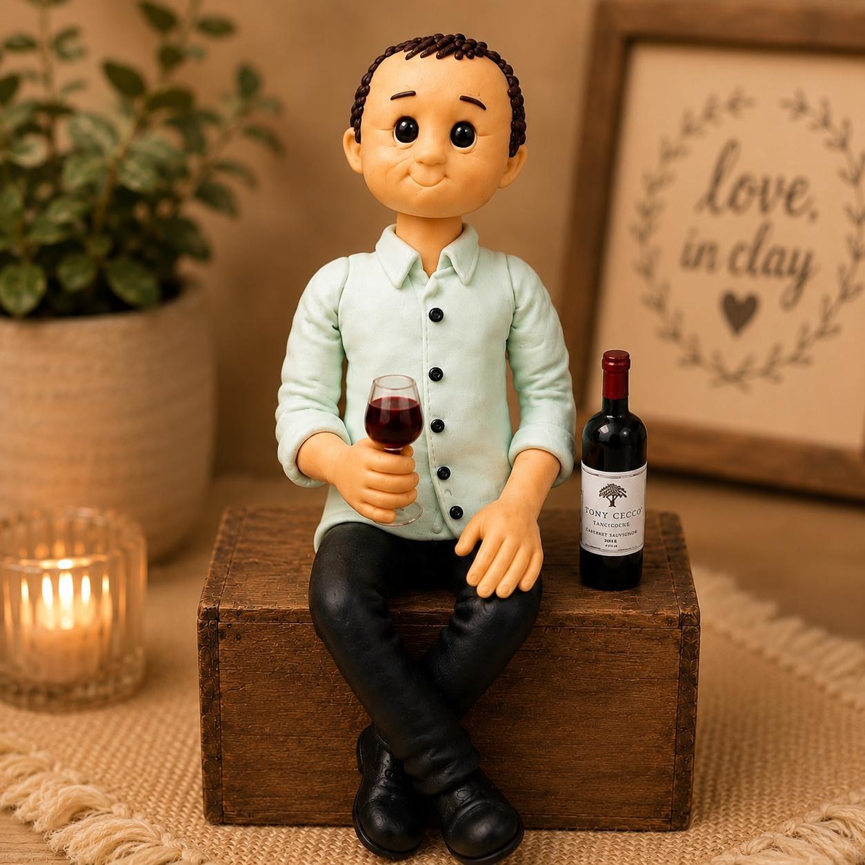 Custom Wine Lover Figurine | Personalized Photo Keepsake Sculpture by Lynn's Little Creations