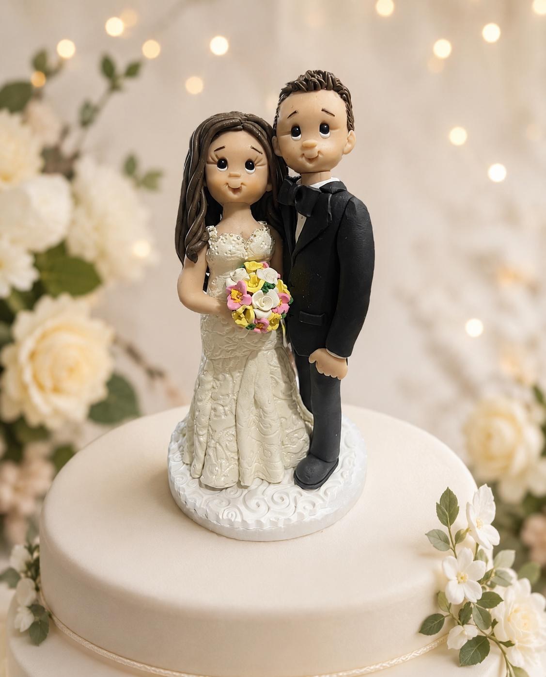 Personalized Wedding Cake Topper | Custom Couple Figurine | Handmade Polymer Clay Keepsake by Lynn's Little Creations